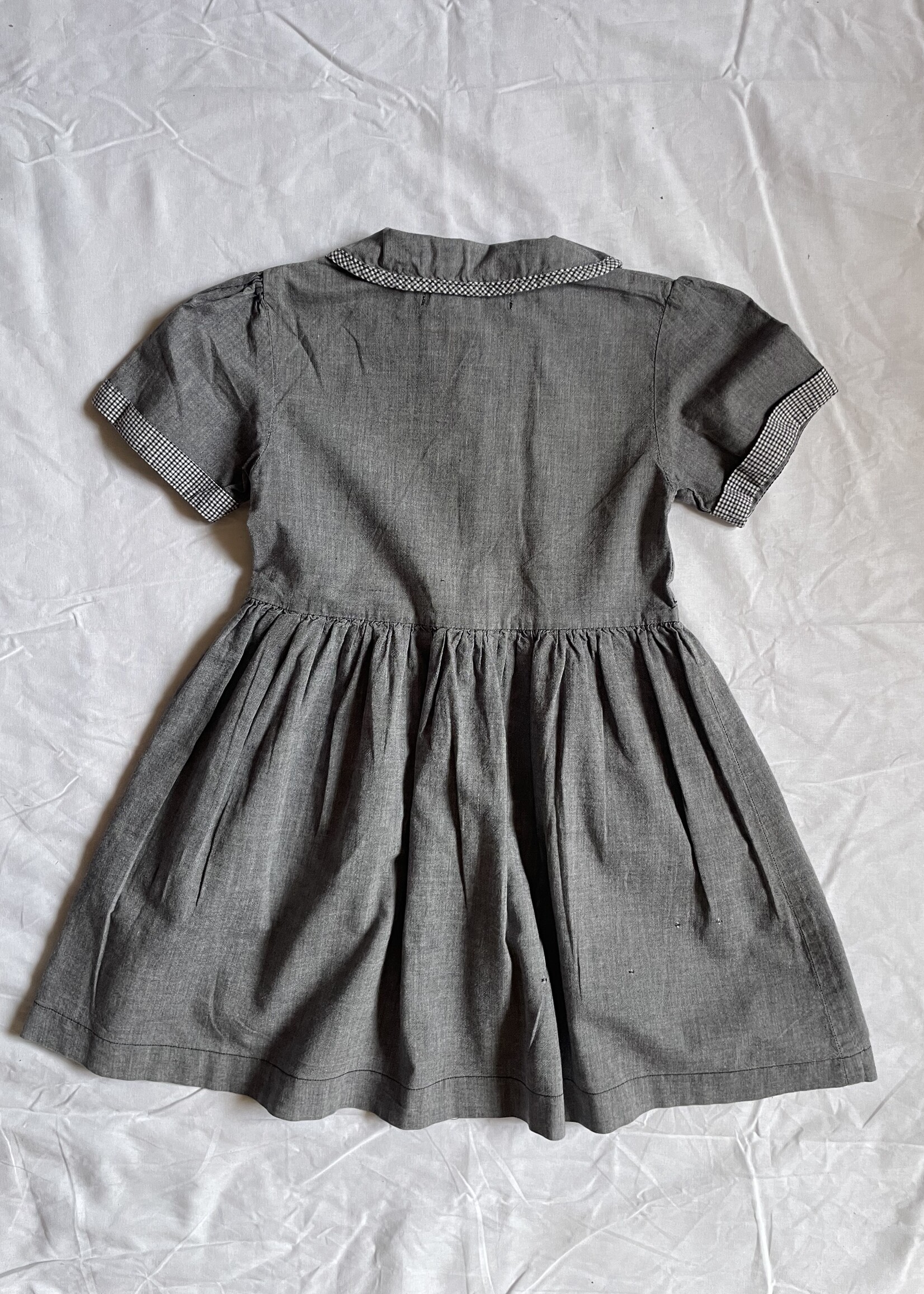 Vintage Grey Vichy Cherry Dress 4-5y