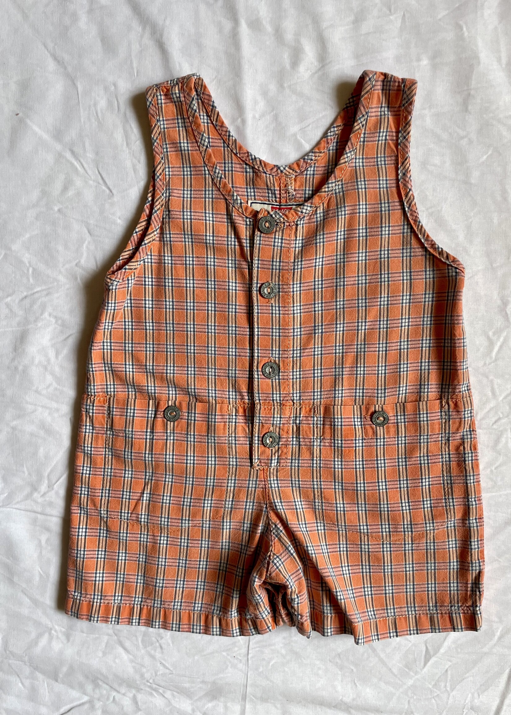 Levi's White Tab Orange Check Playsuit 9m