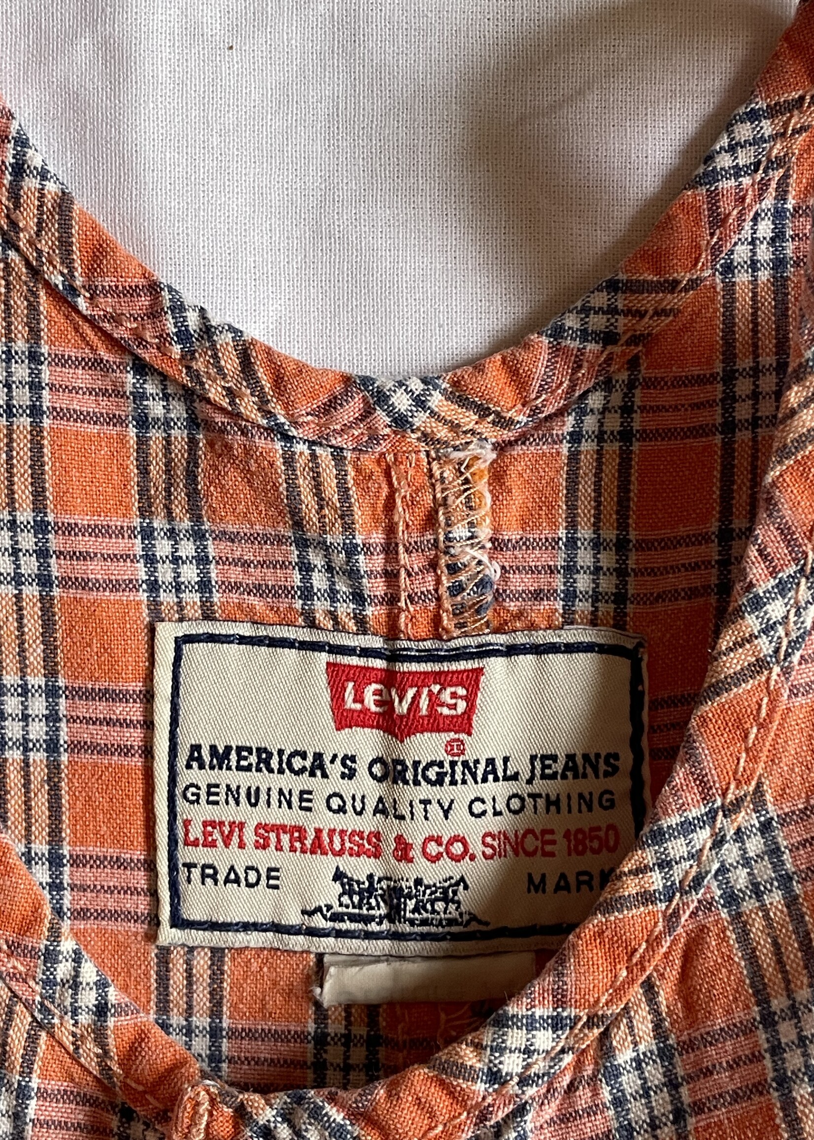 Levi's White Tab Orange Check Playsuit 9m
