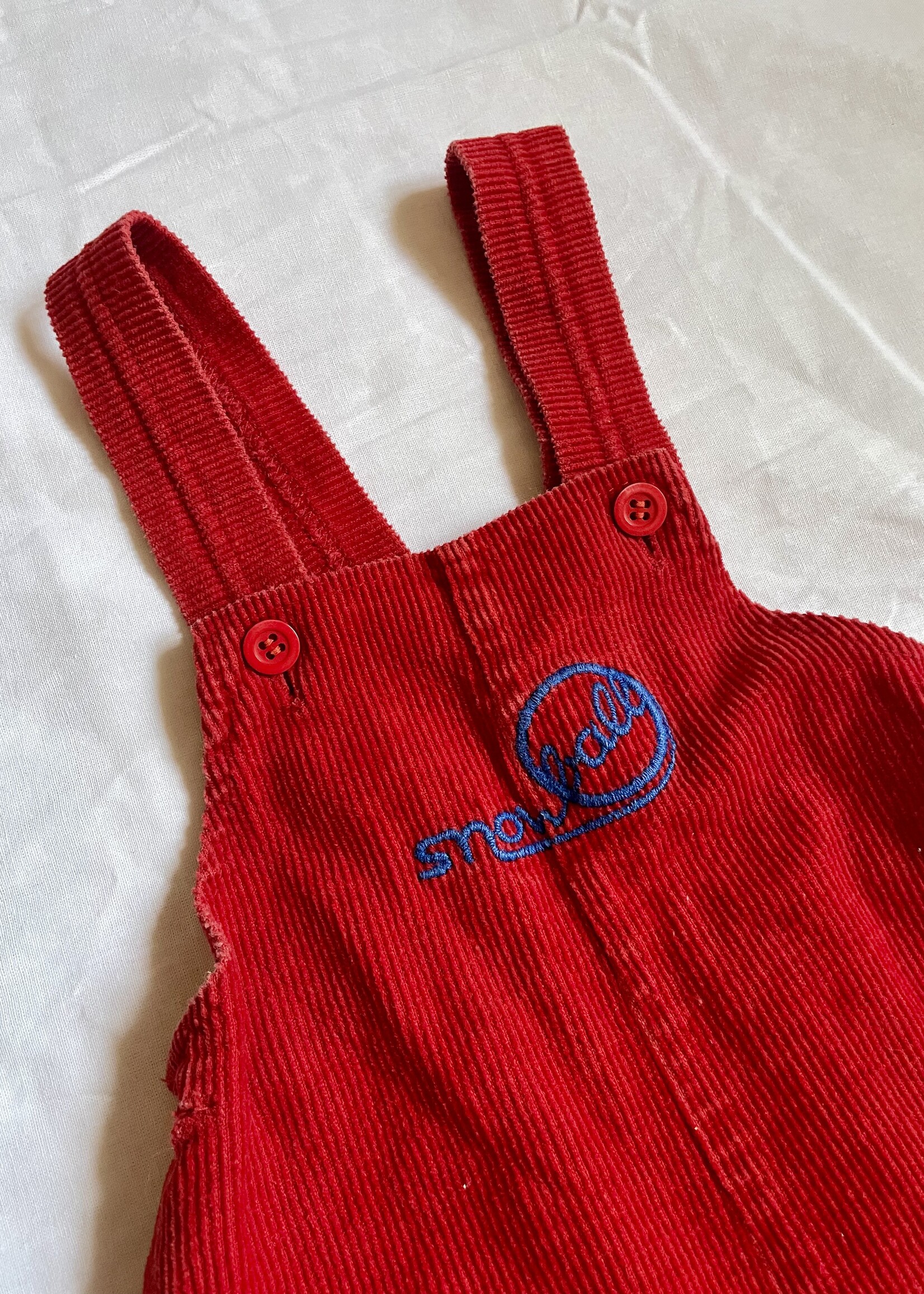 Vintage Red Velvet 'Snowball' Dungarees 9m