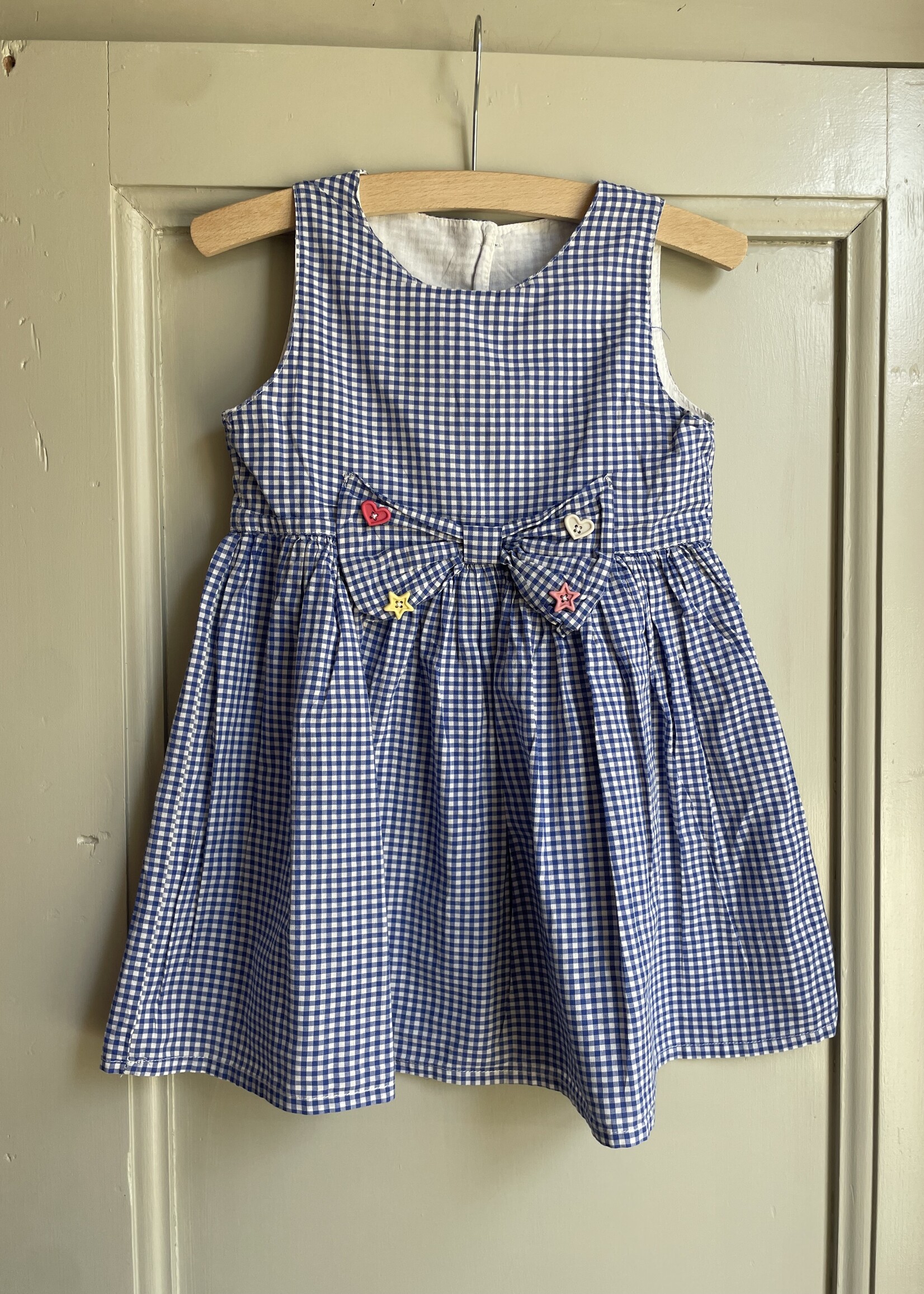Handmade Blue Vichy Dress with Bow 3-4y