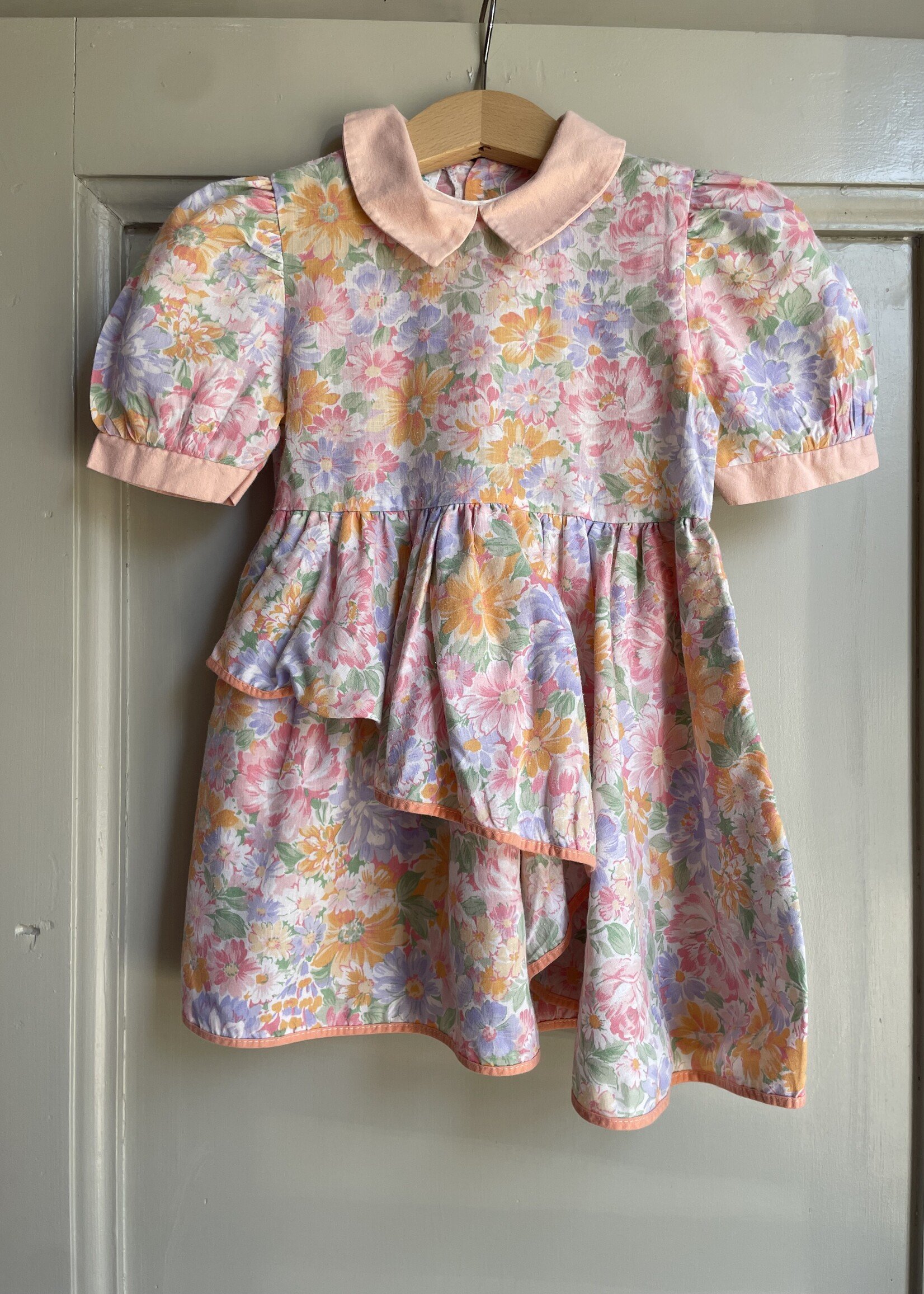 Vintage Orange Floral Frilly Dress 12-18m
