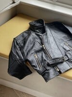 Vintage Black Leather Biker Jacket 3-4y