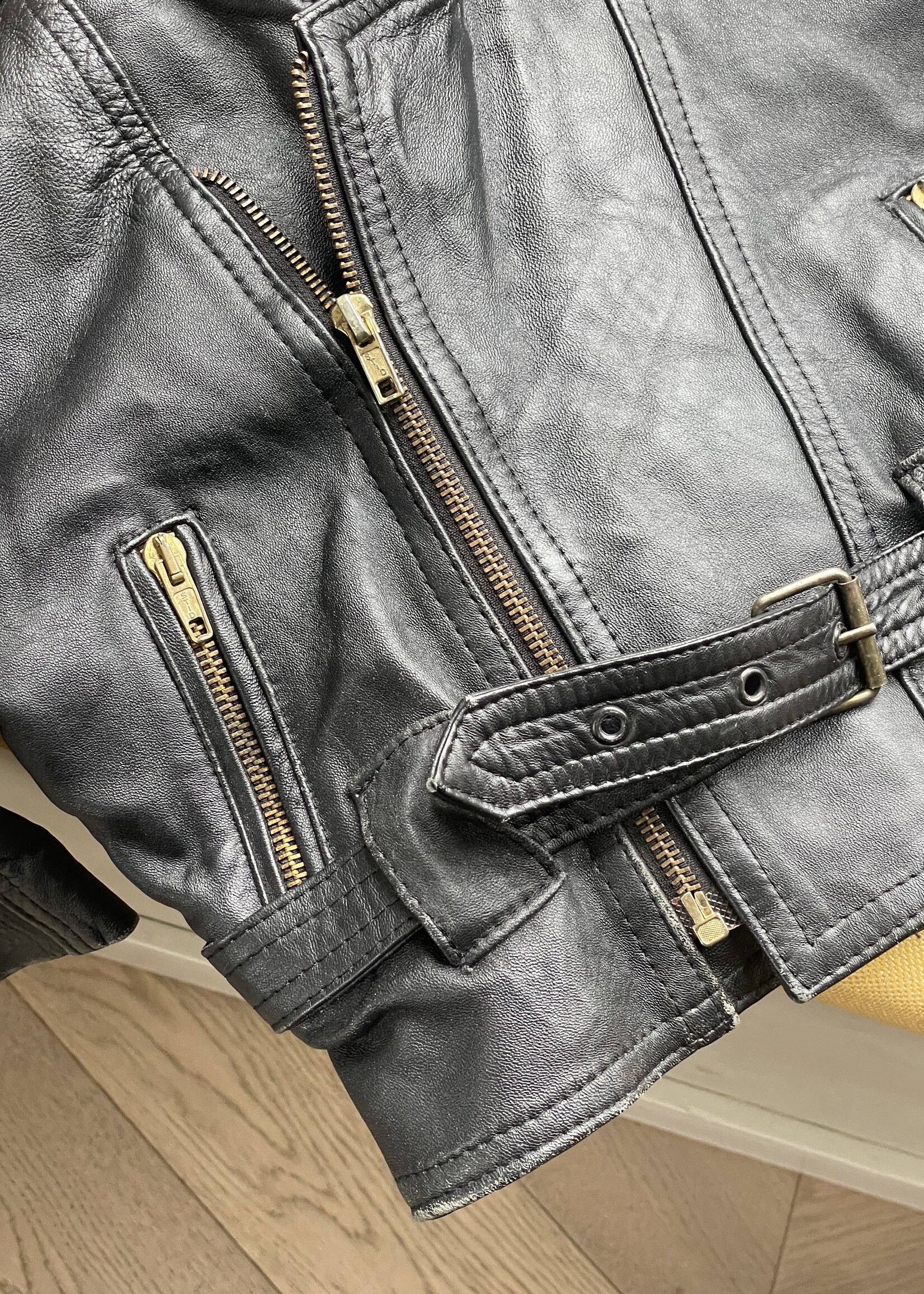 Vintage Black Leather Biker Jacket 3-4y