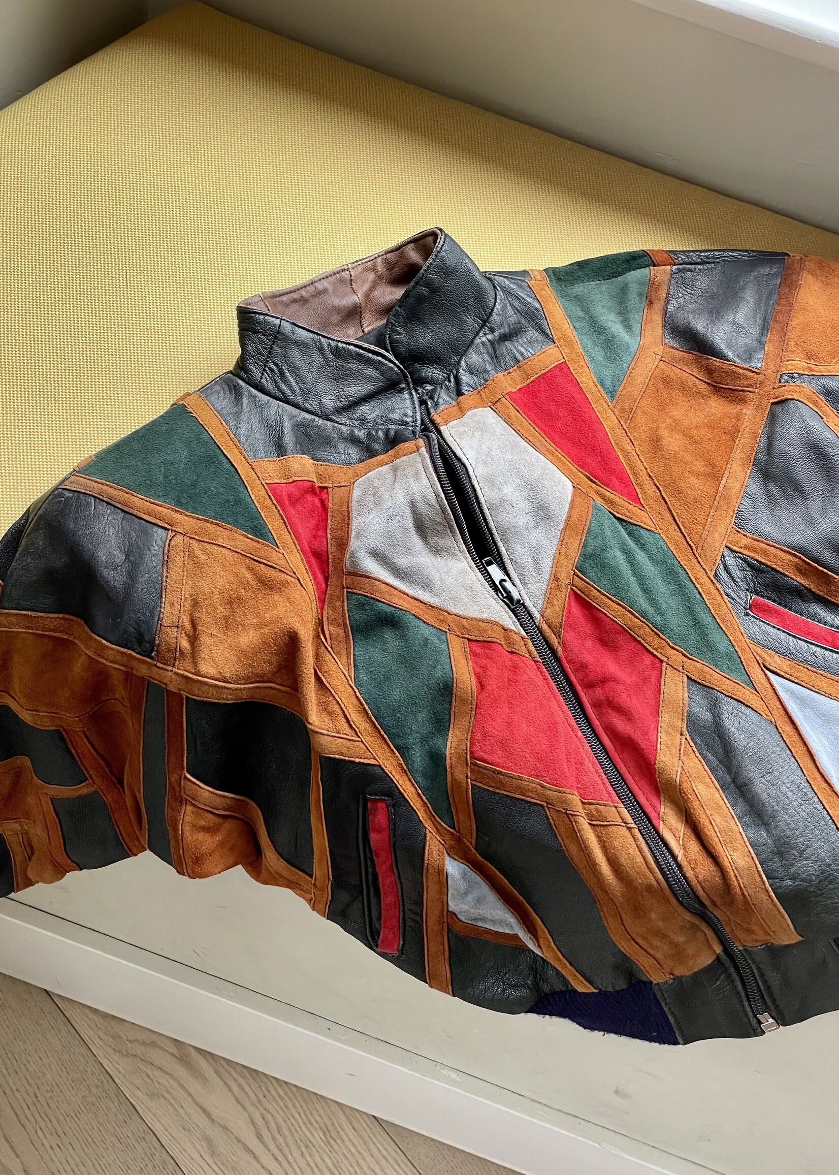 Vintage Patchwork Leather Bomber jacket 2-3y