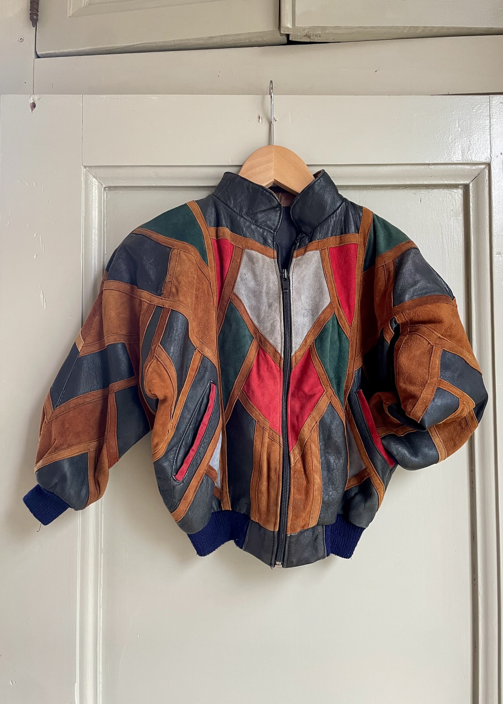 Vintage Patchwork Leather Bomber jacket 2-3y