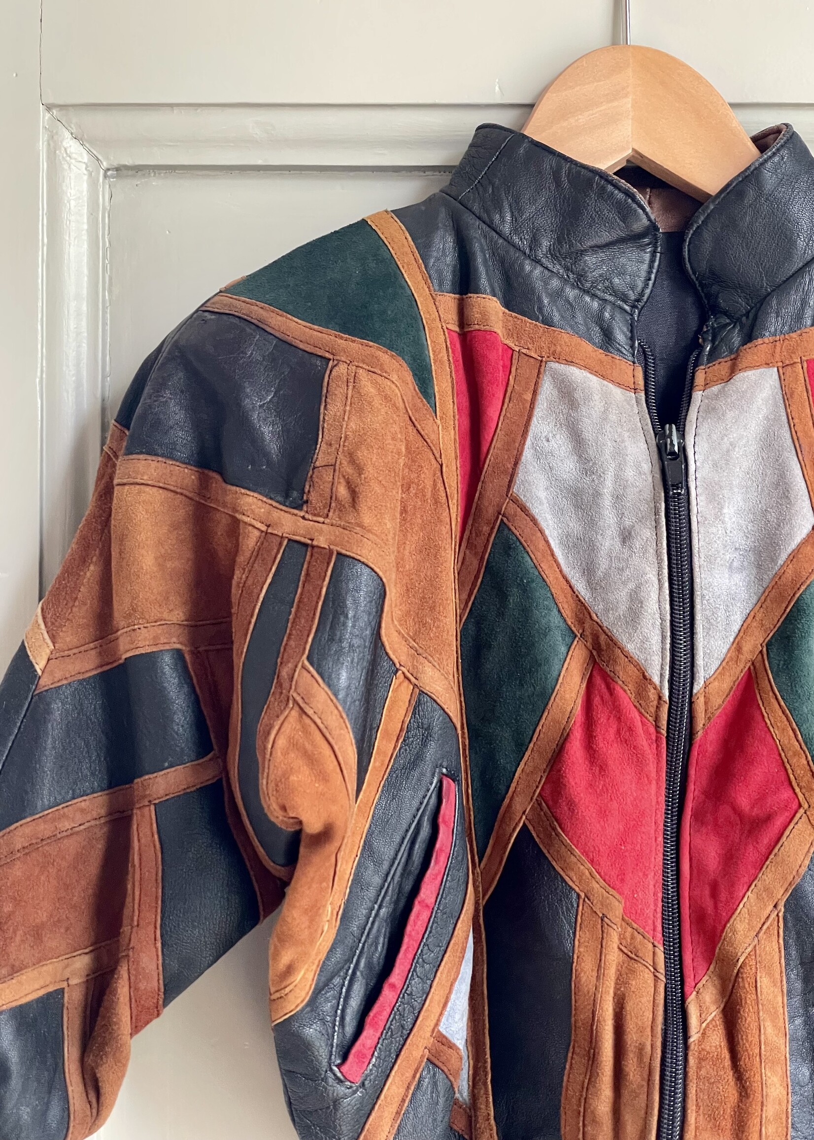 Vintage Patchwork Leather Bomber jacket 2-3y