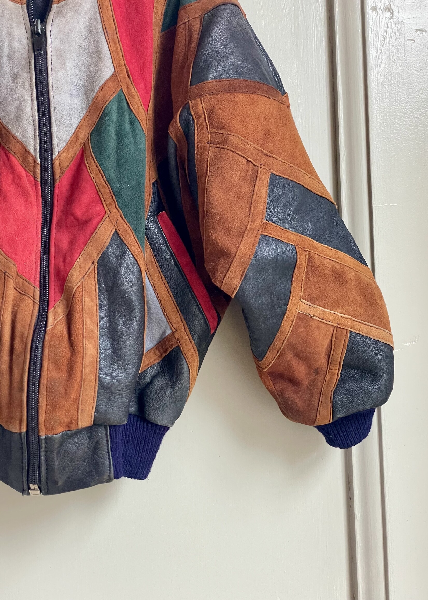Vintage Patchwork Leather Bomber jacket 2-3y