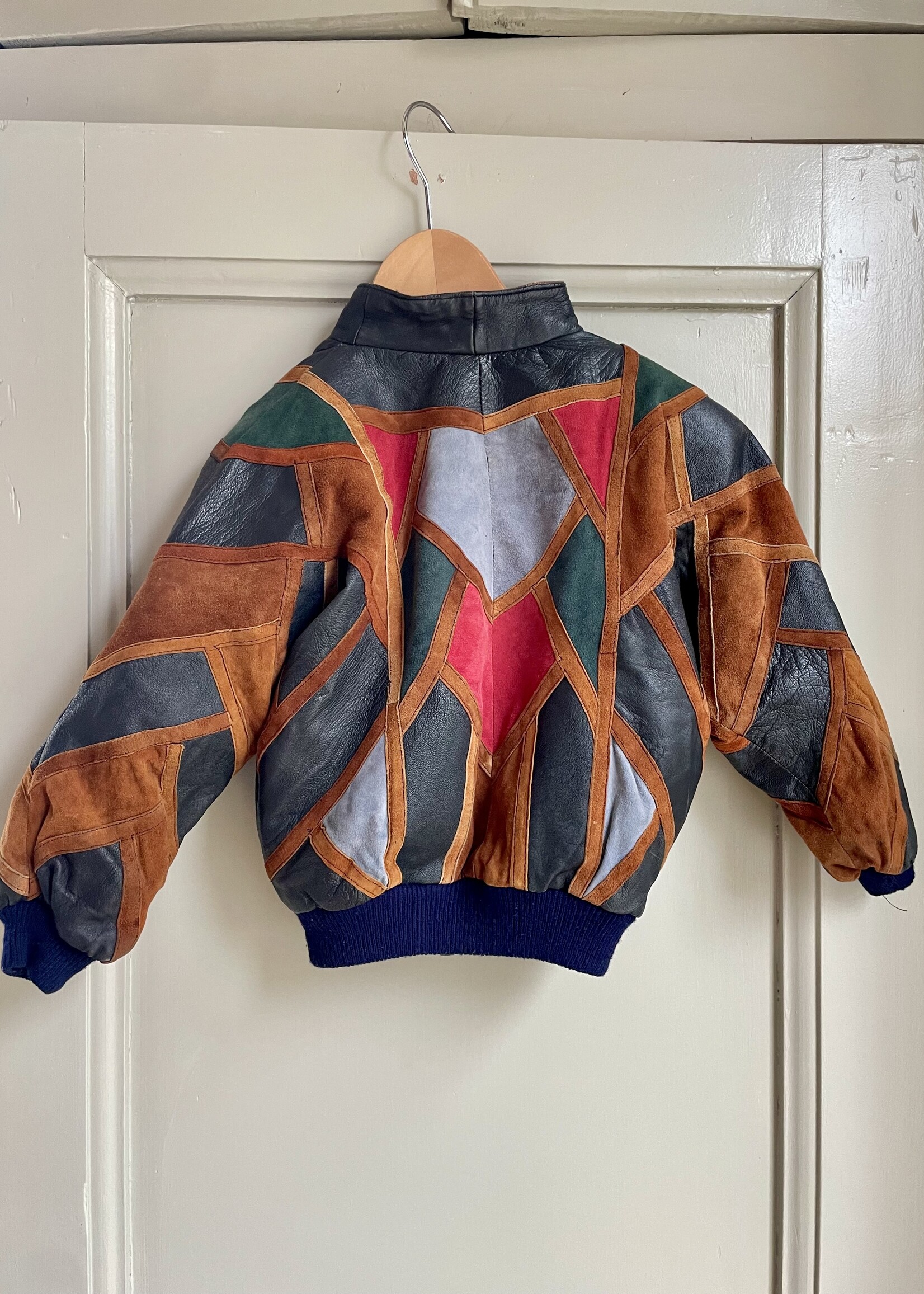 Vintage Patchwork Leather Bomber jacket 2-3y