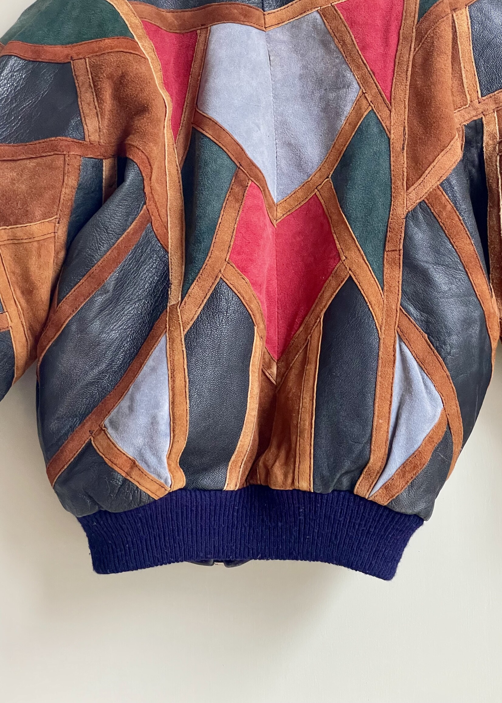 Vintage Patchwork Leather Bomber jacket 2-3y