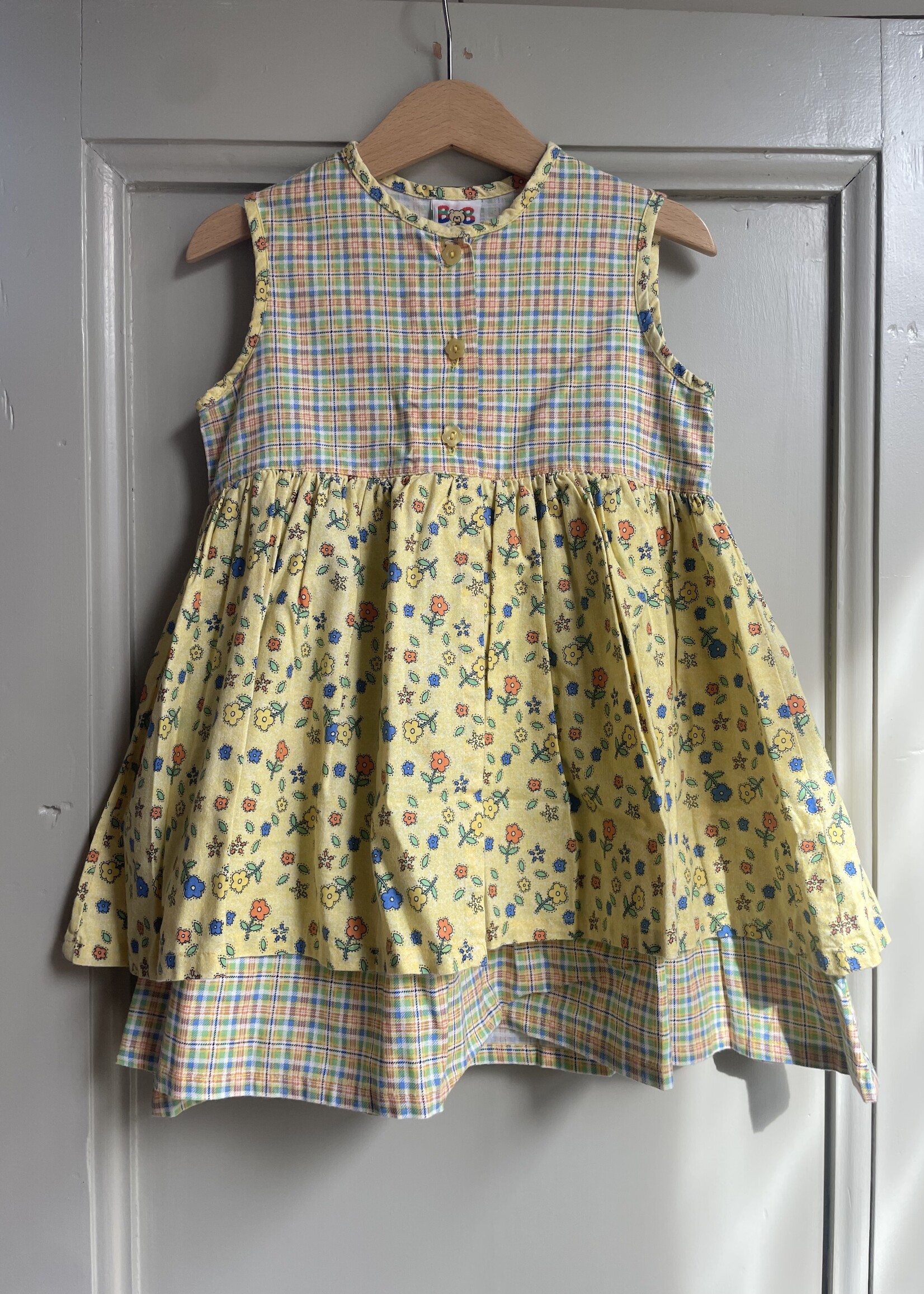 Vintage Yellow Checked Floral Dress 2y