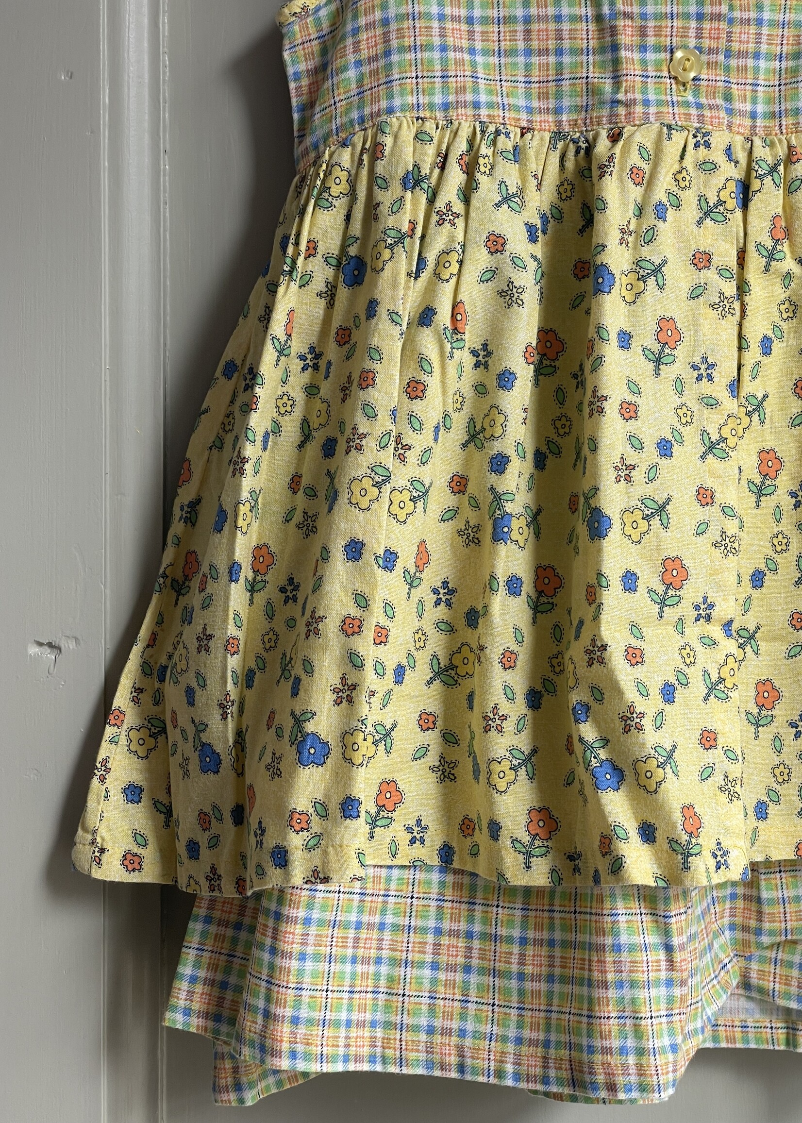 Vintage Yellow Checked Floral Dress 2y