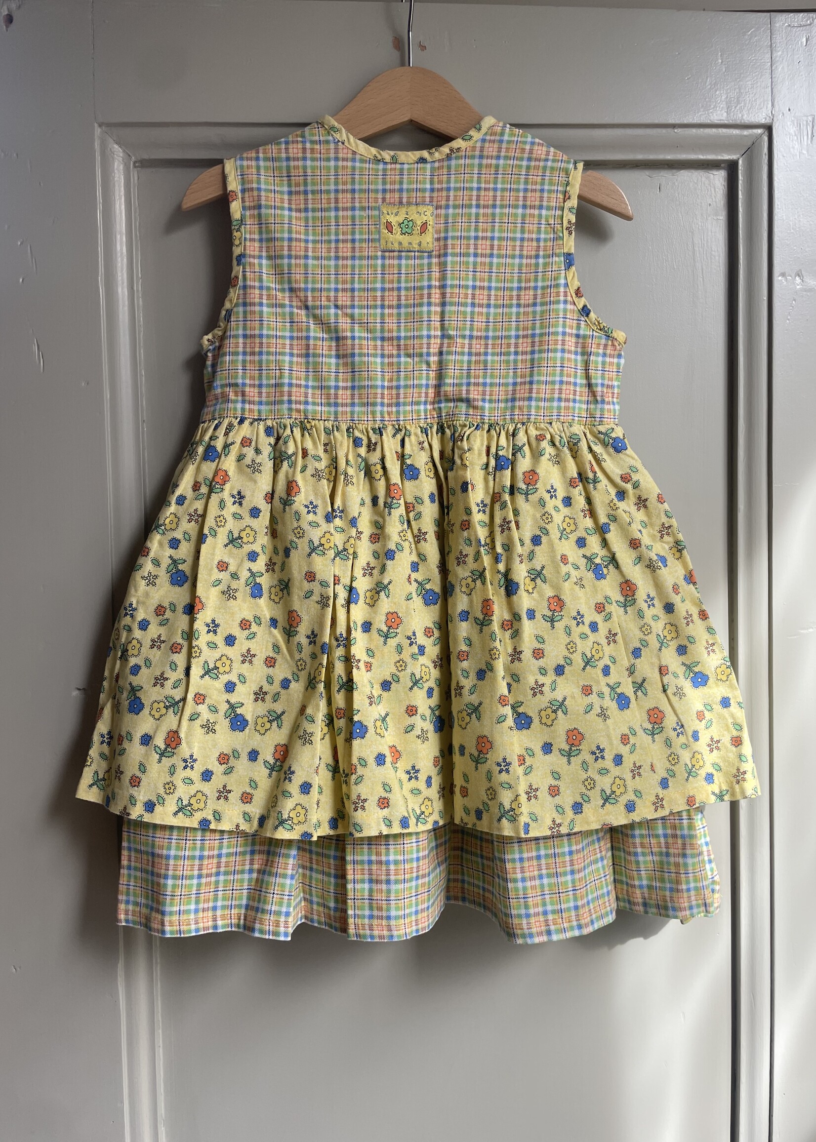 Vintage Yellow Checked Floral Dress 2y