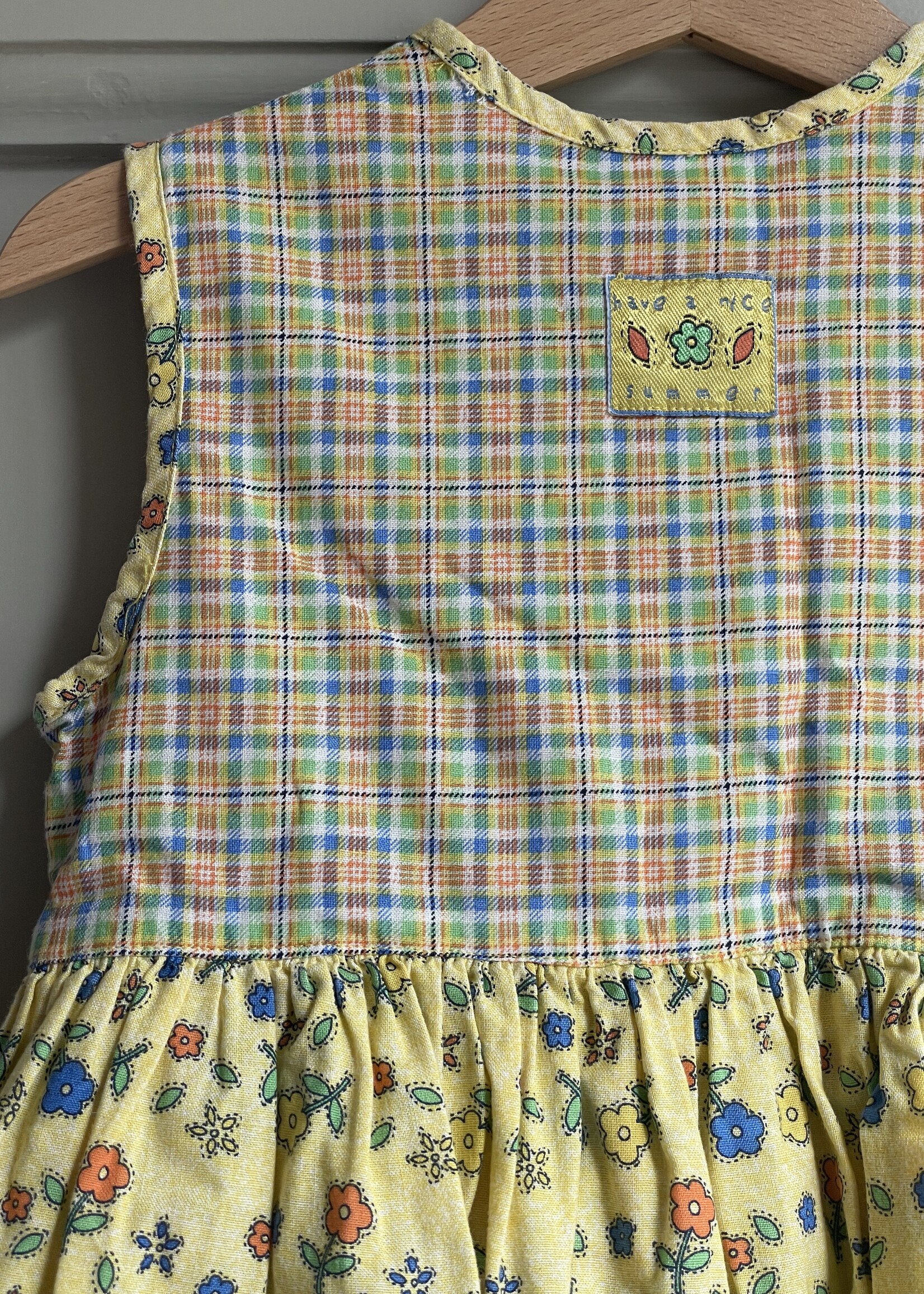 Vintage Yellow Checked Floral Dress 2y