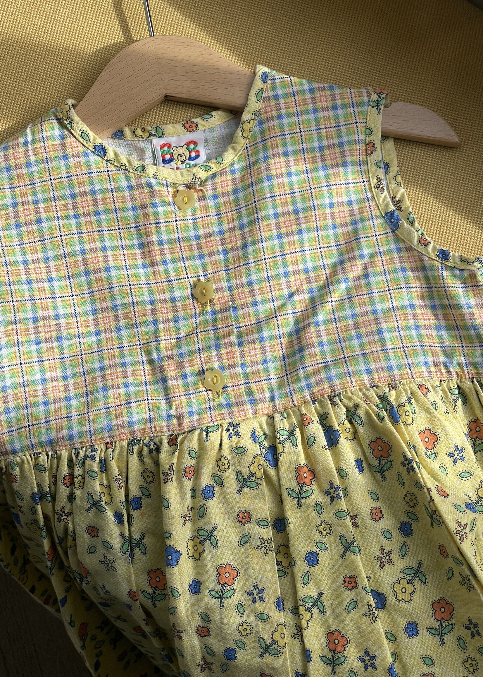 Vintage Yellow Checked Floral Dress 2y