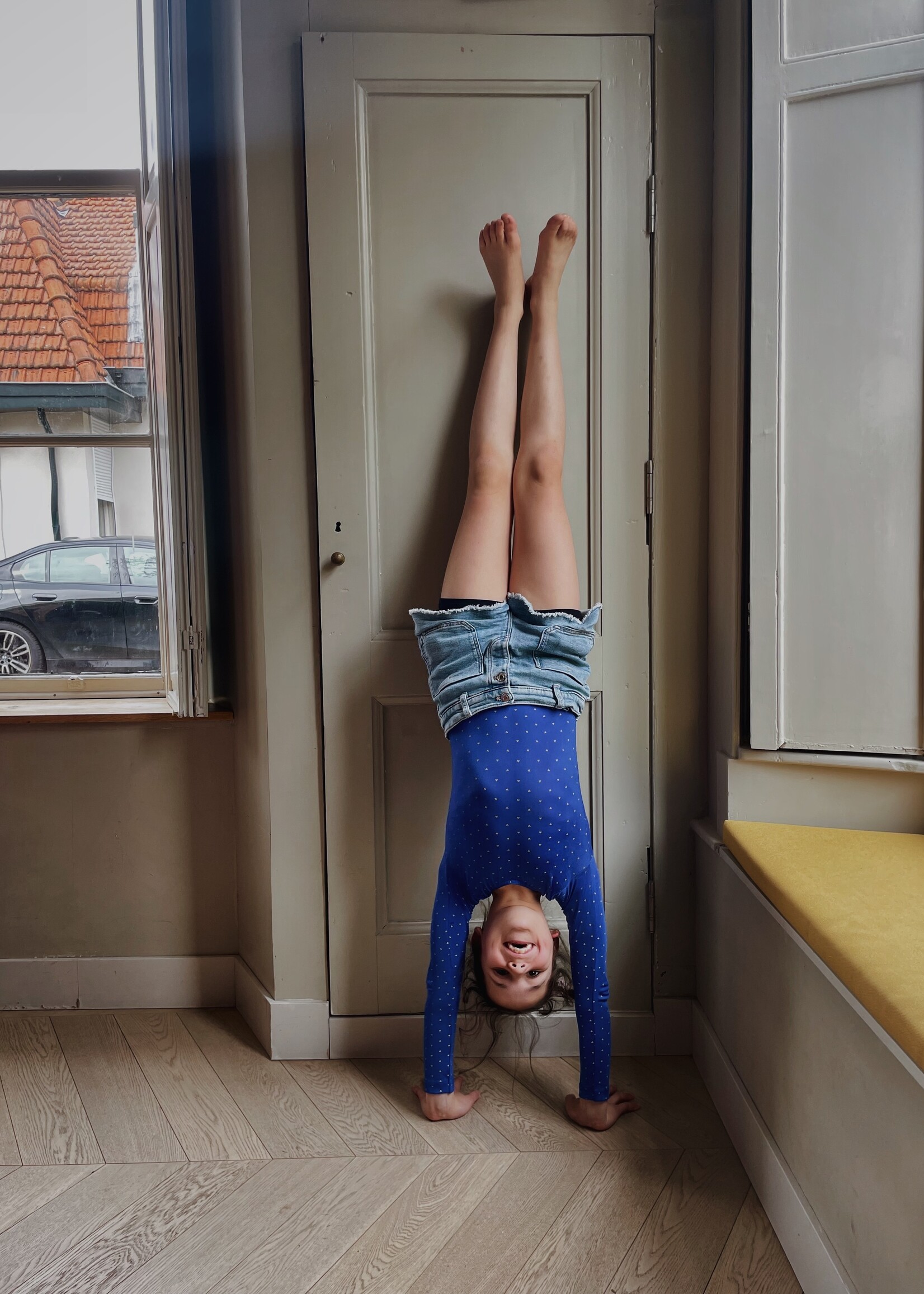 Vintage Blue Shiny Hearts Gym Piece 10-12y