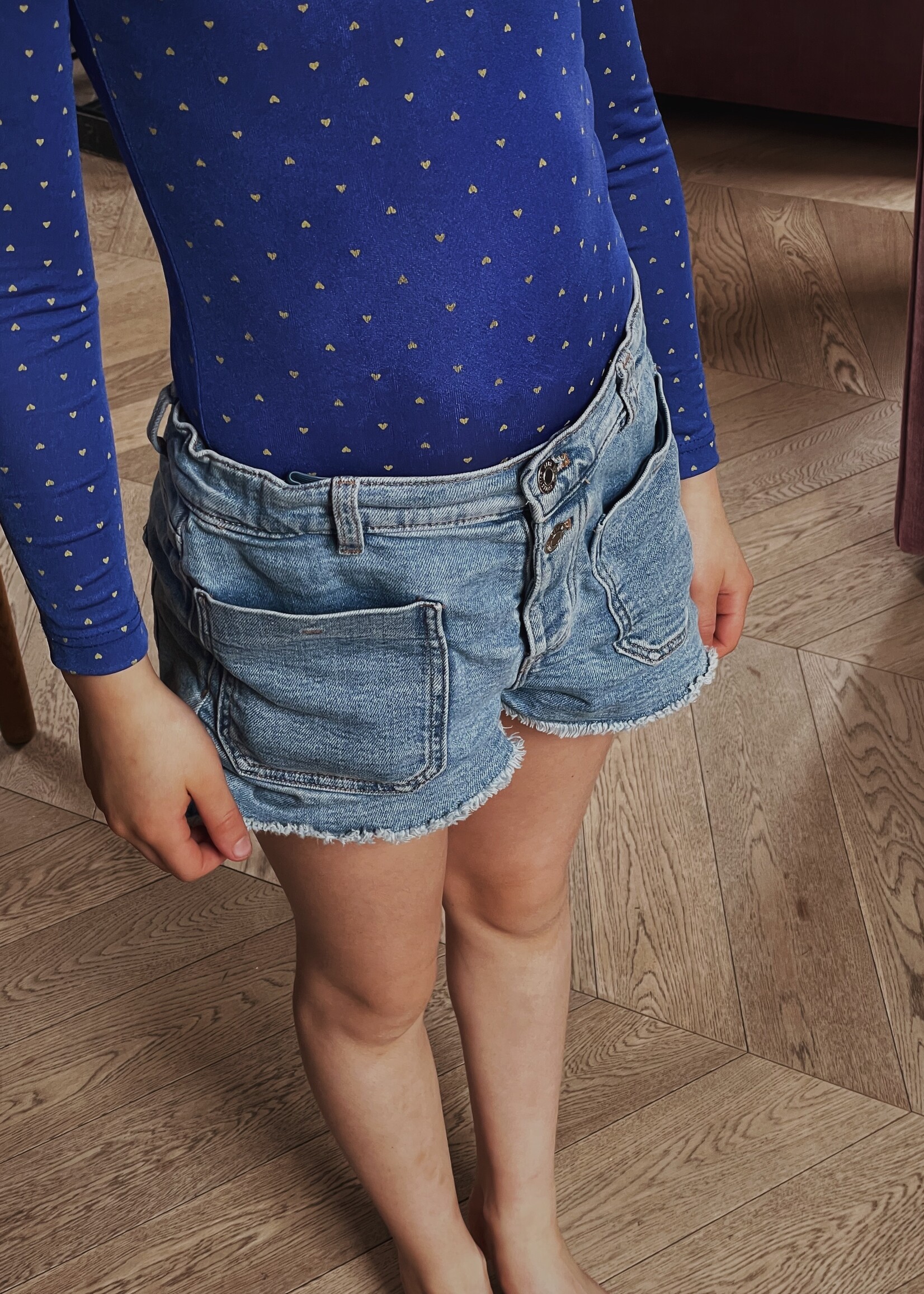 Vintage Blue Shiny Hearts Gym Piece 10-12y