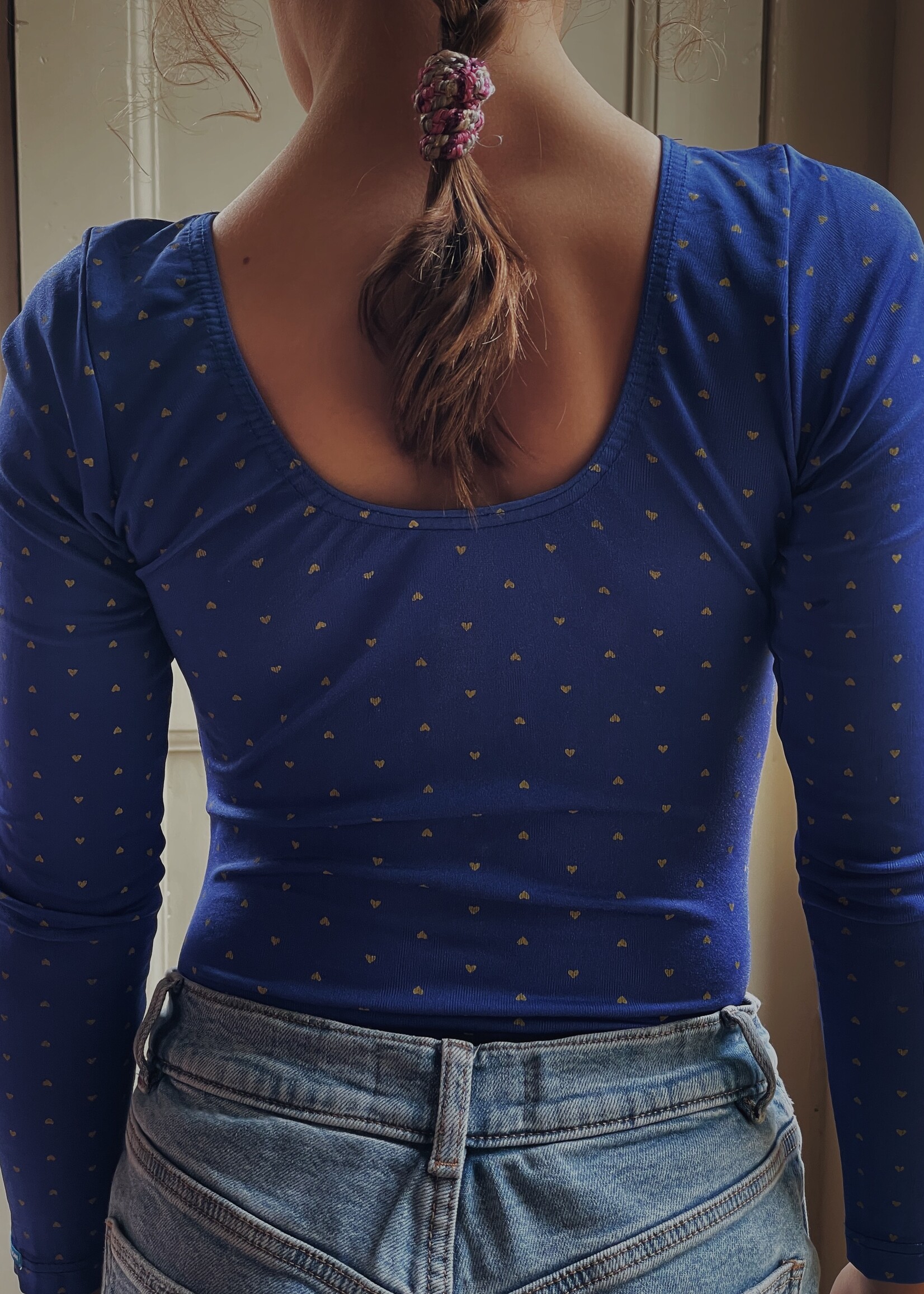 Vintage Blue Shiny Hearts Gym Piece 10-12y