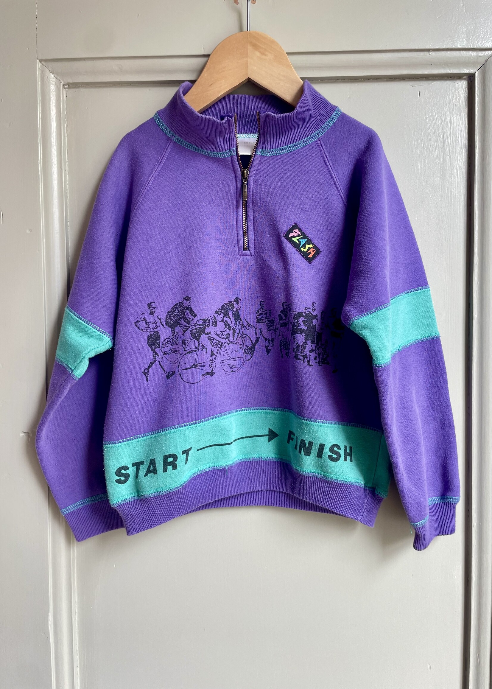 Vintage Purple Bicycle Zipper Flash Sweater 4-5y