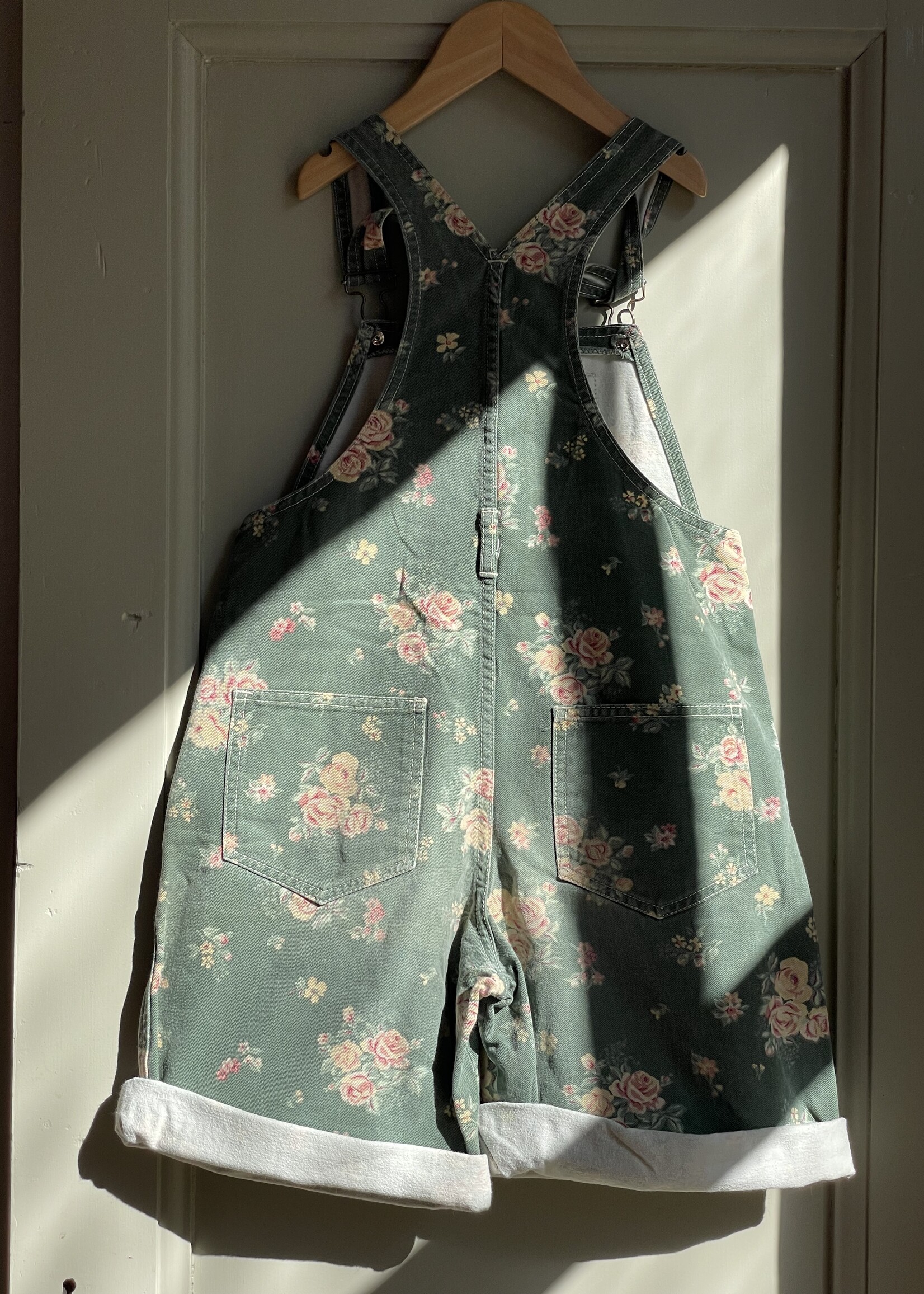 Vintage Green Floral Denim Shortall 10y