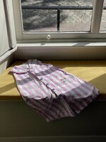 Vintage Pink Striped Denim Sailor Playsuit 4-5y