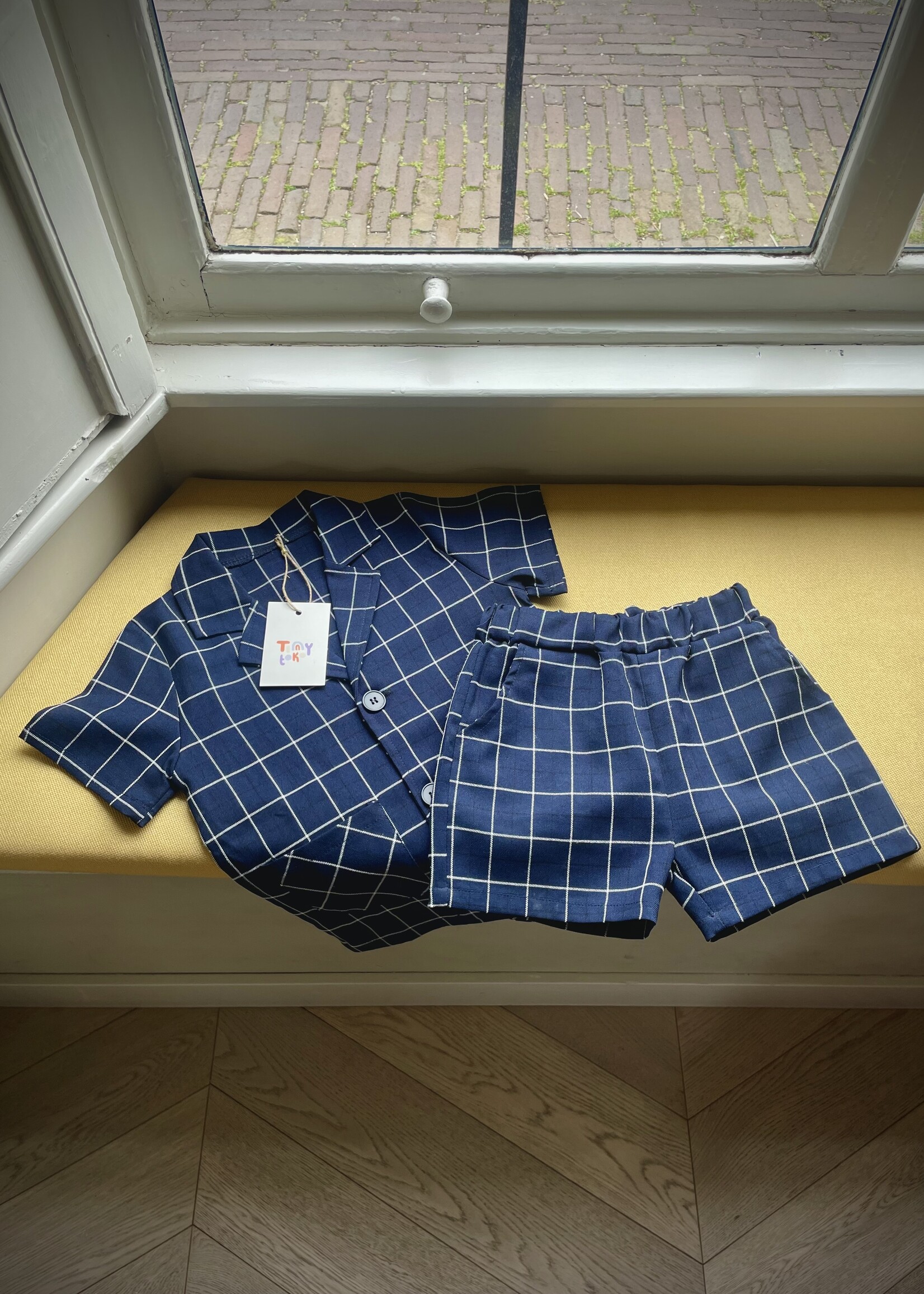 Handmade Navy Blue Checked Set 4-5y