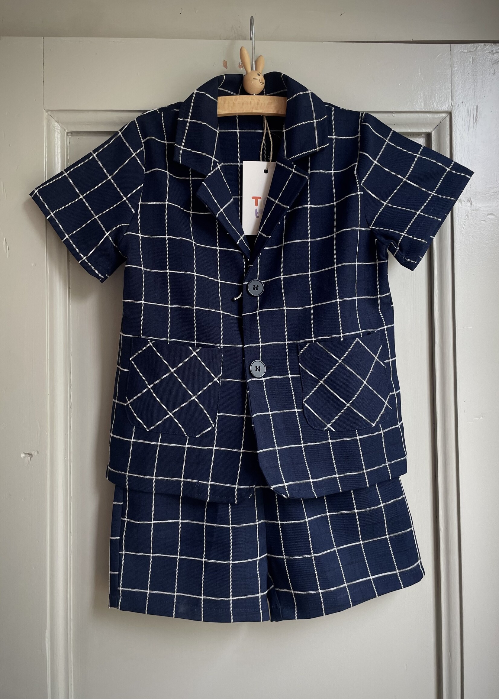 Handmade Navy Blue Checked Set 4-5y