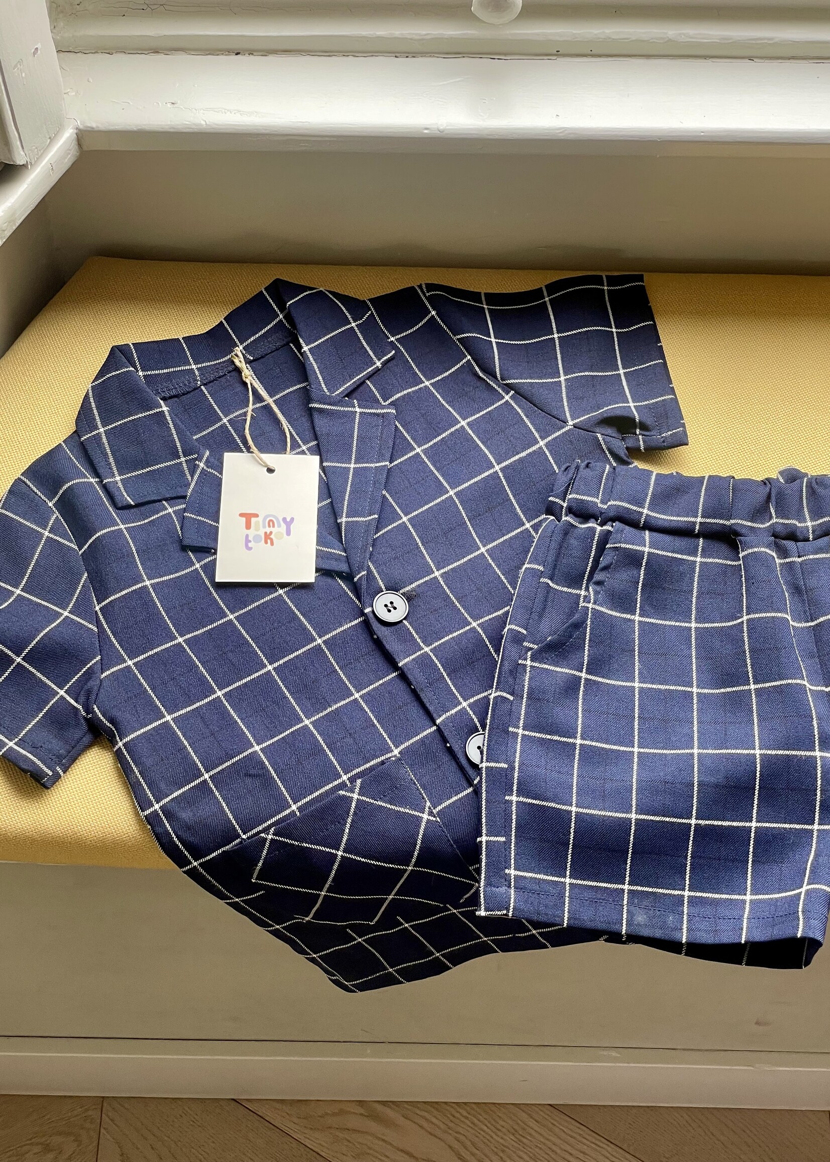 Handmade Navy Blue Checked Set 4-5y