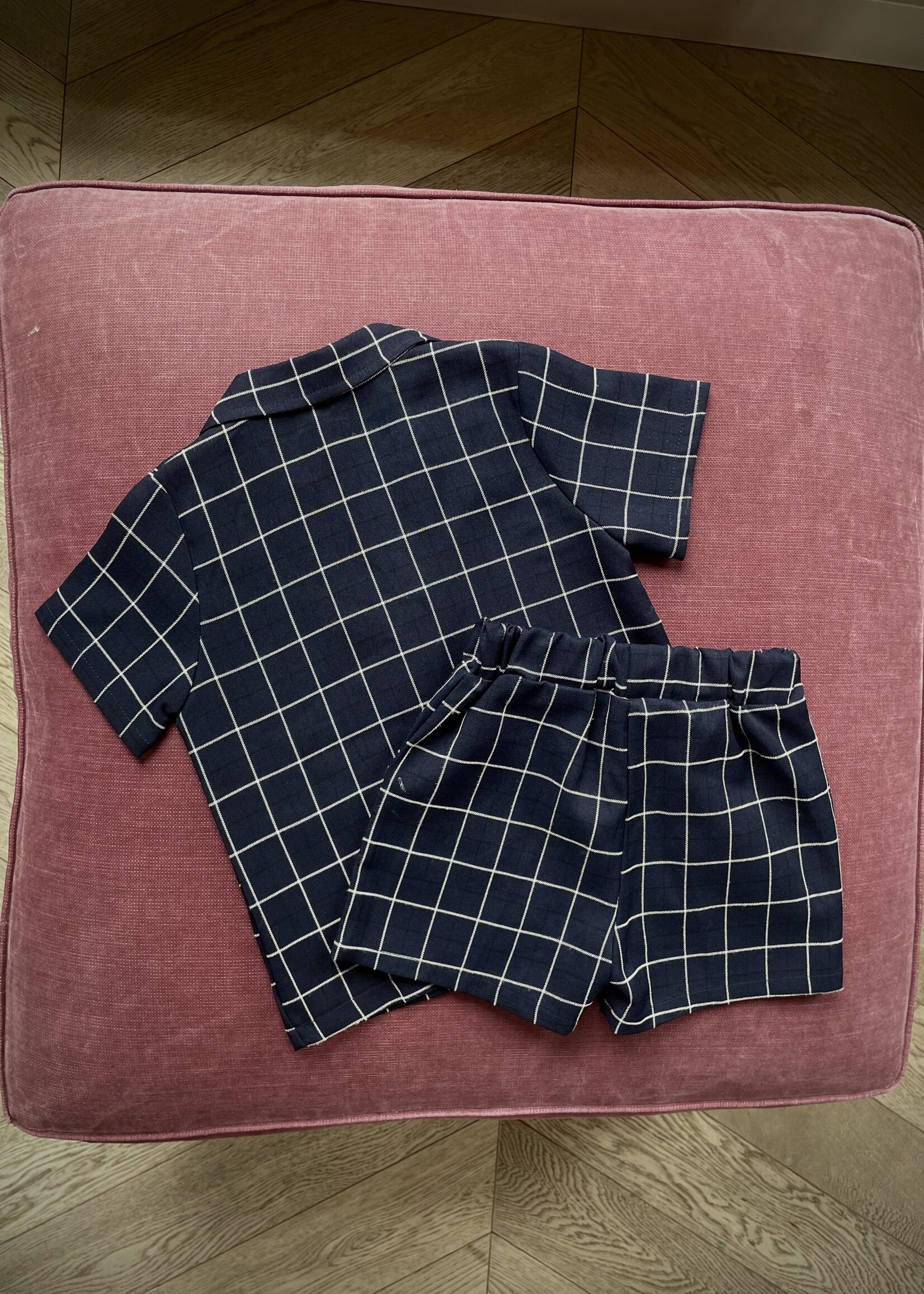 Handmade Navy Blue Checked Set 4-5y