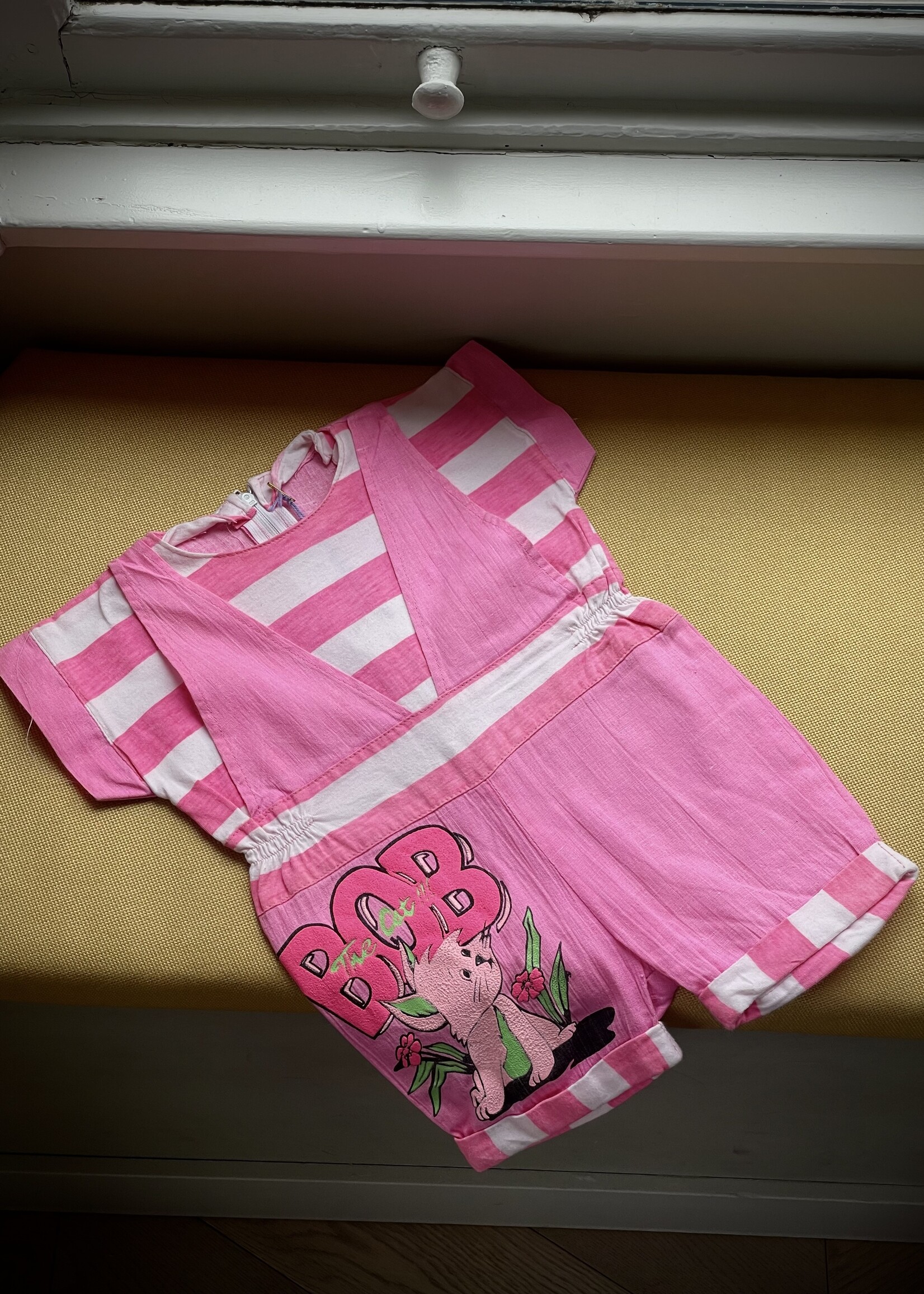 Vintage Pink Bob the Cat Playsuit 6m