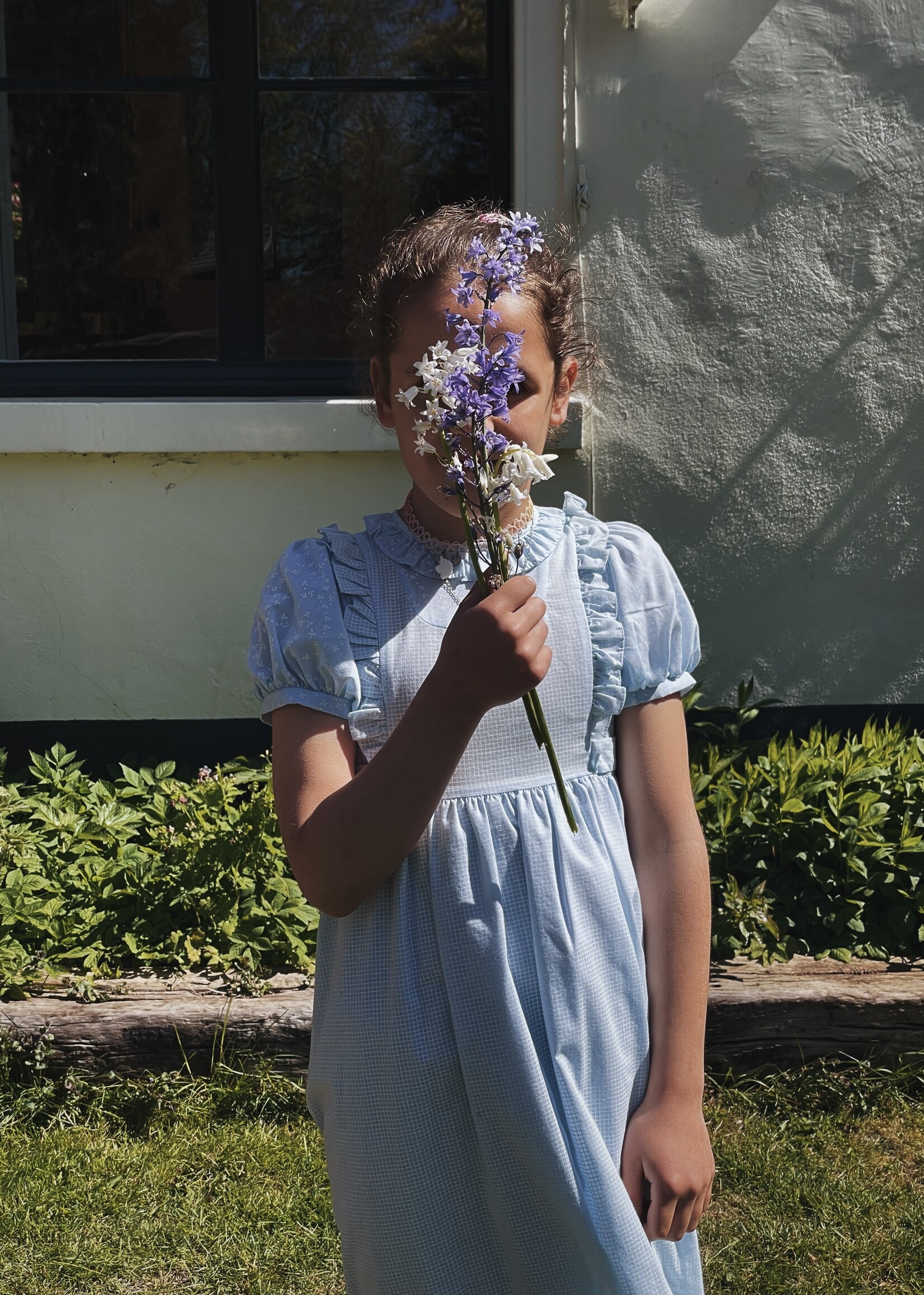 Vintage  Light blue floral maxi dress 9-10y