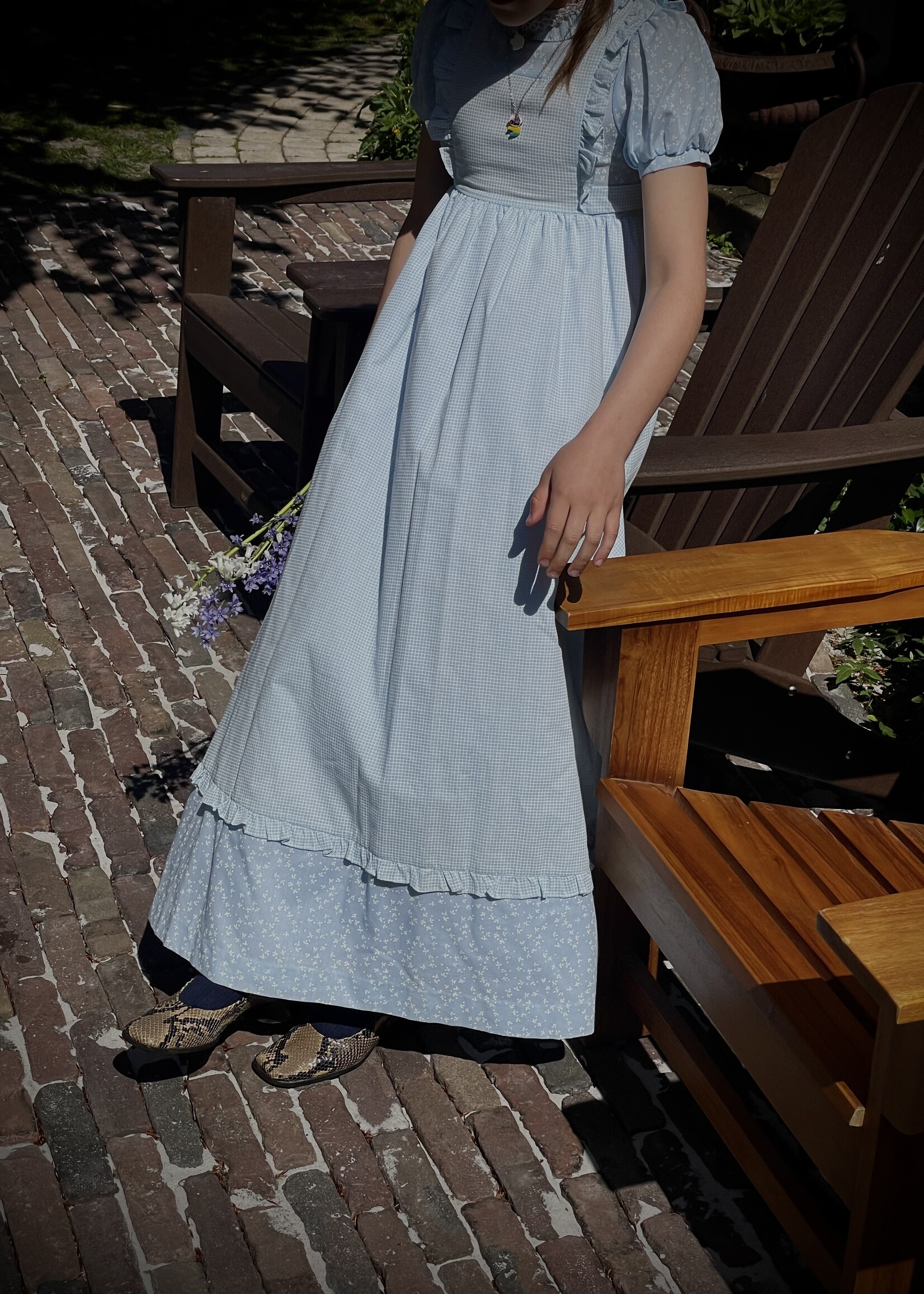 Vintage  Light blue floral maxi dress 9-10y