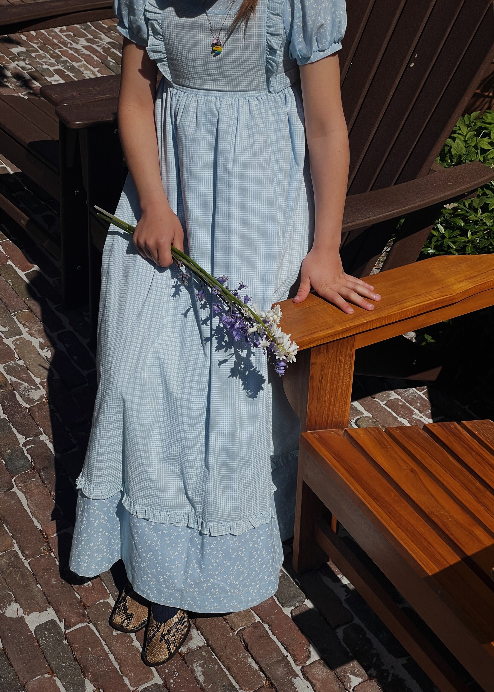 Vintage  Light blue floral maxi dress 9-10y