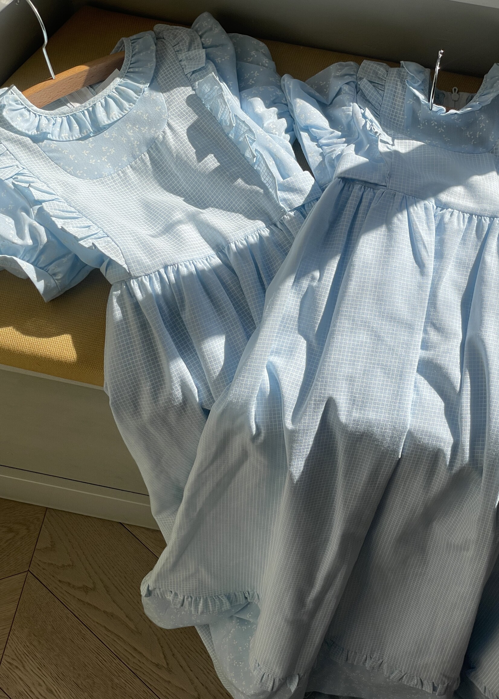 Vintage Light Blue Checked Floral Maxi Dress 4y