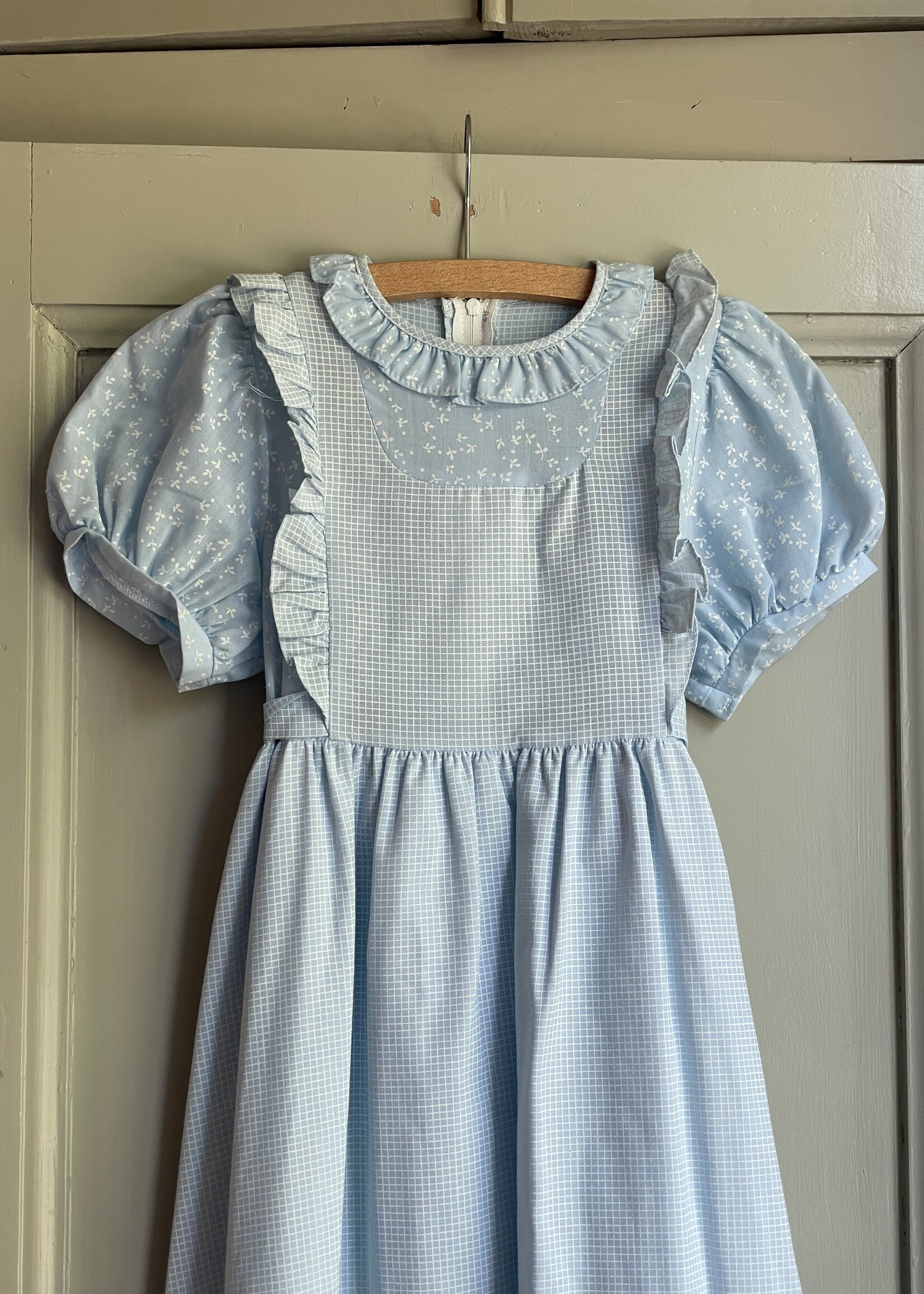Vintage Light Blue Checked Floral Maxi Dress 4y