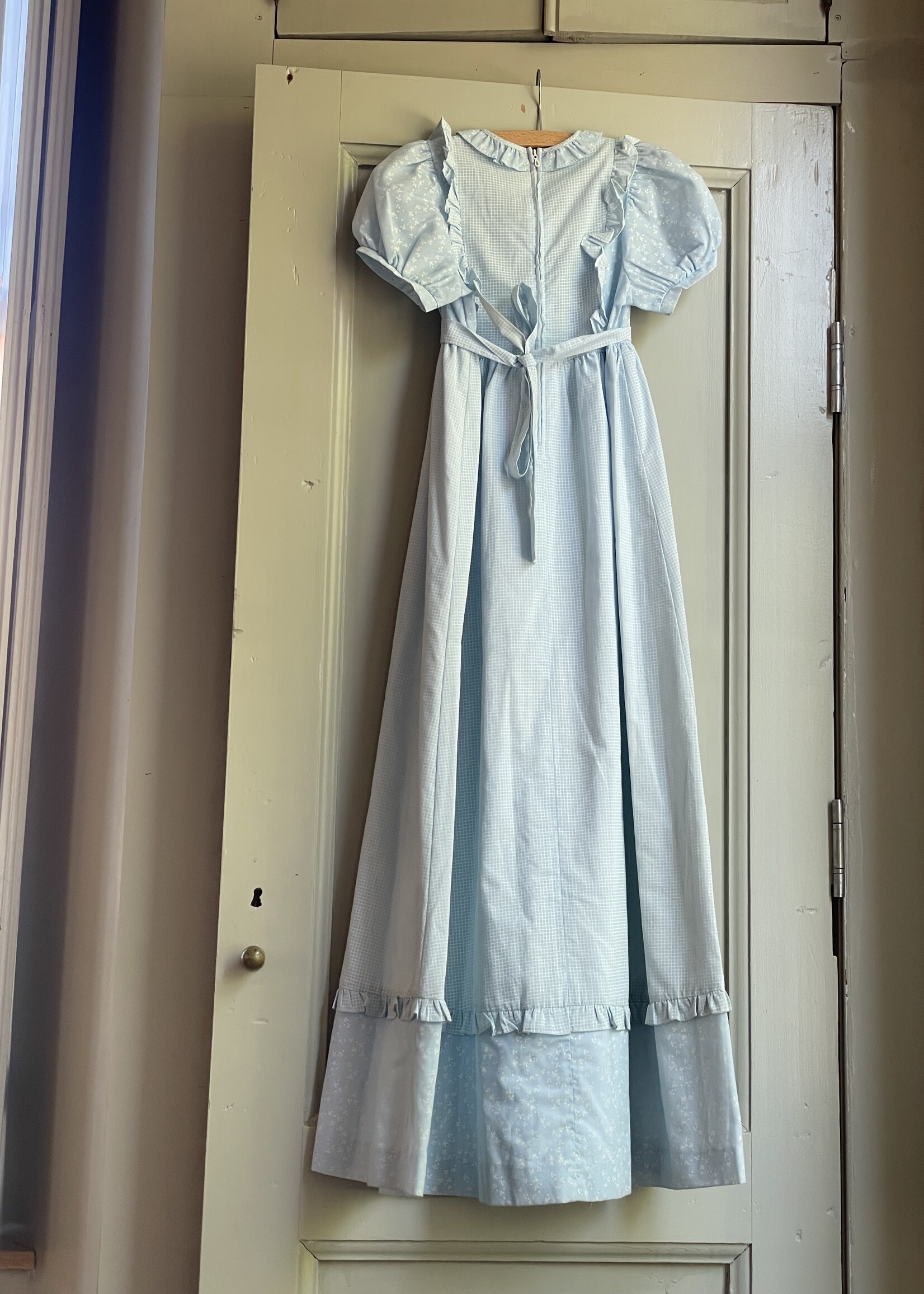 Vintage Light Blue Checked Floral Maxi Dress 4y