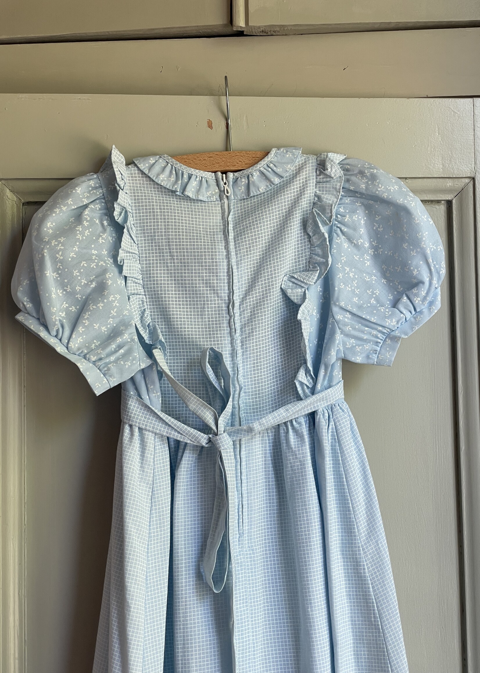 Vintage Light Blue Checked Floral Maxi Dress 4y