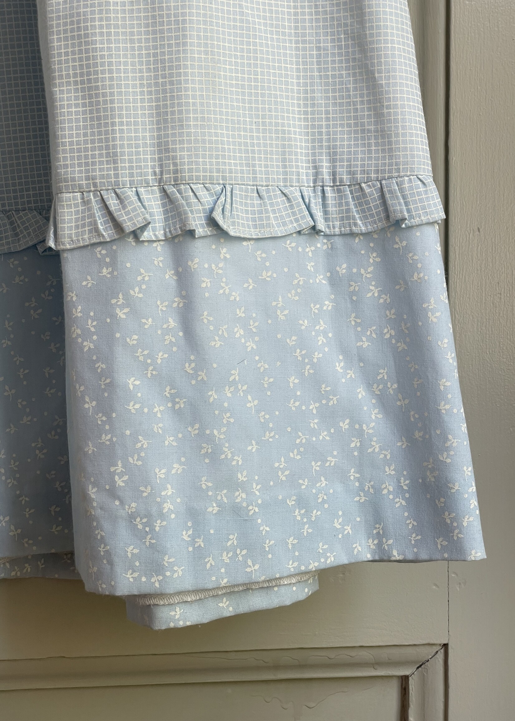 Vintage Light Blue Checked Floral Maxi Dress 4y