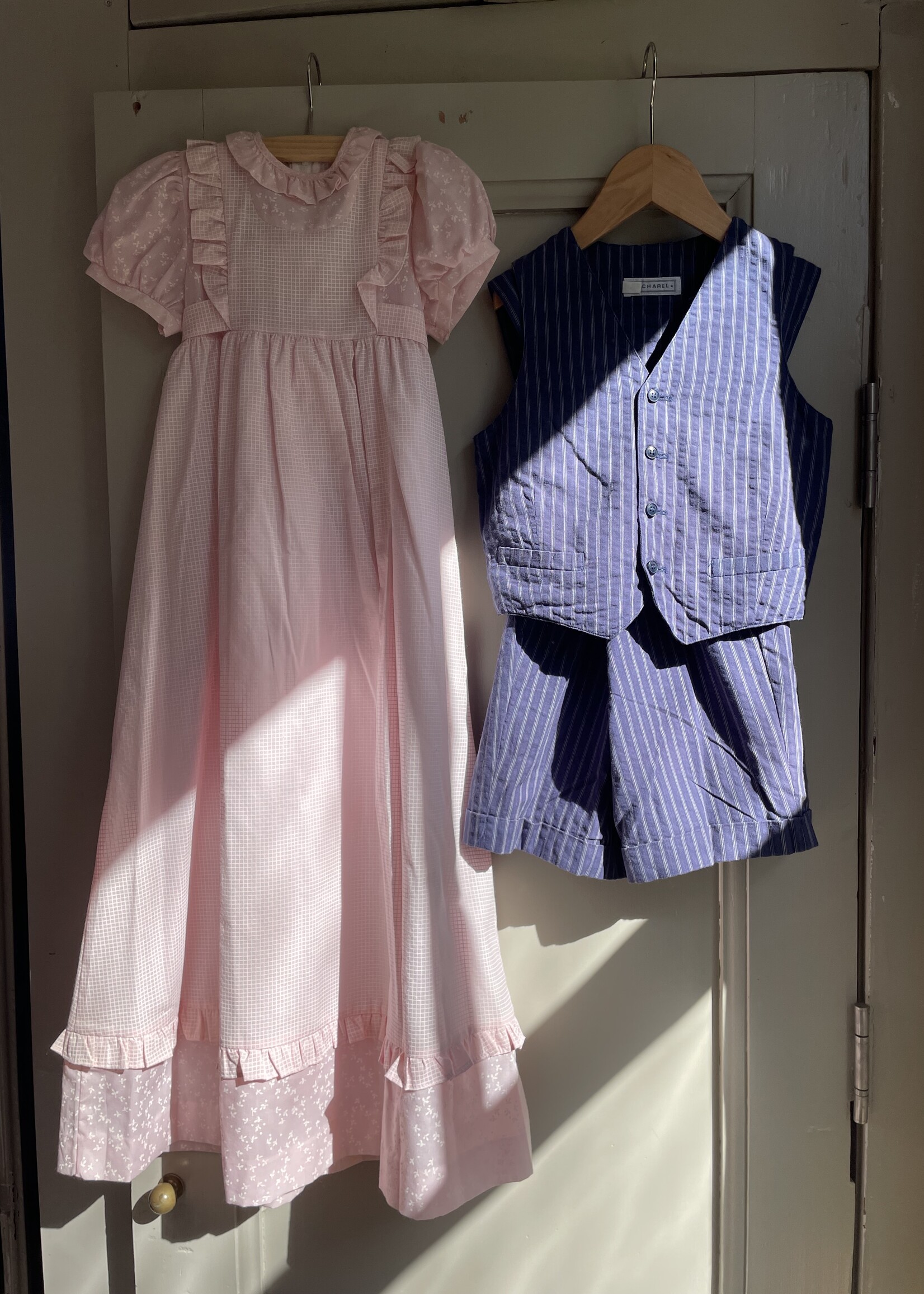 Vintage Soft Pink Checked Floral Maxi Dress 4y