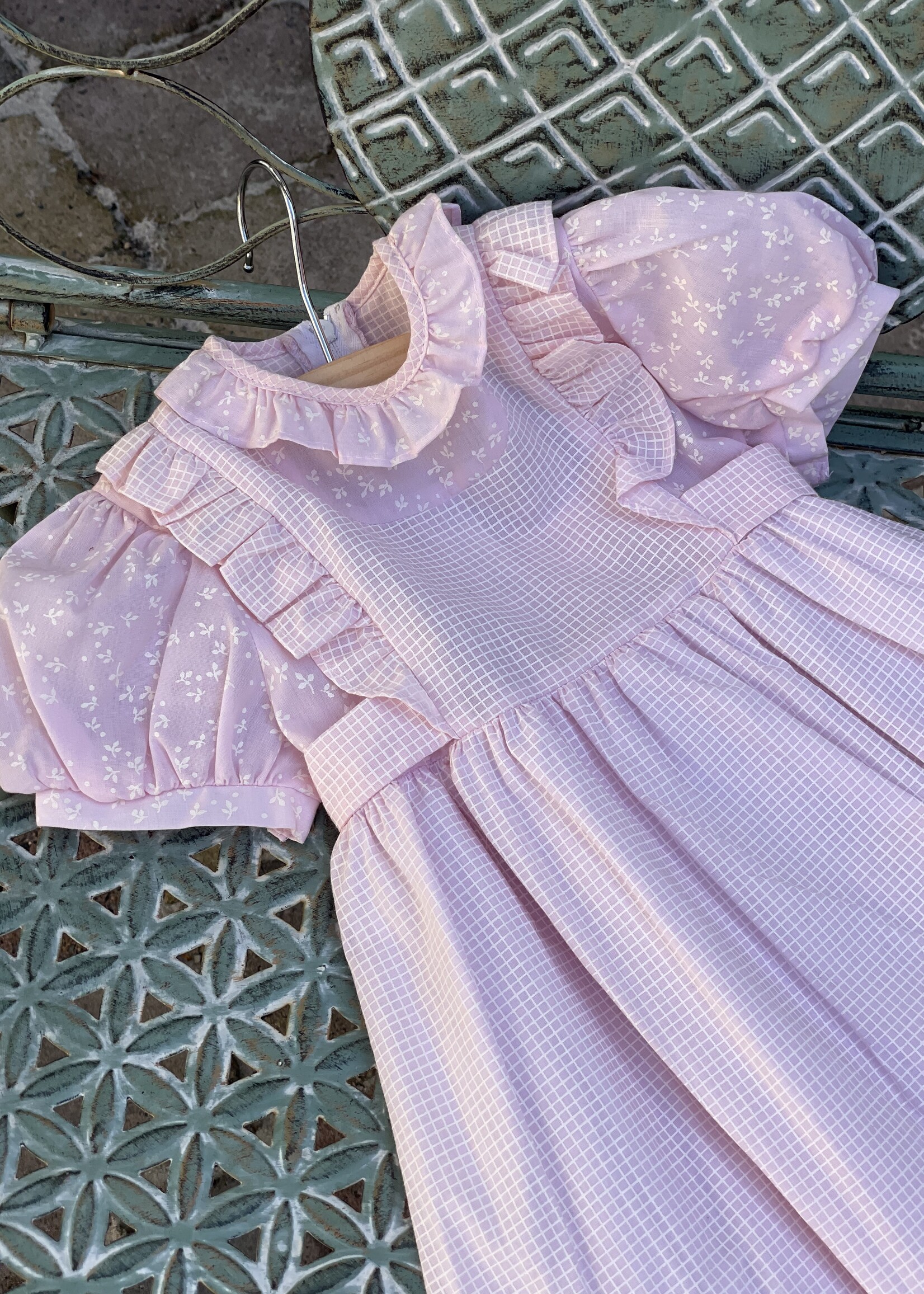 Vintage Soft Pink Checked Floral Maxi Dress 4y