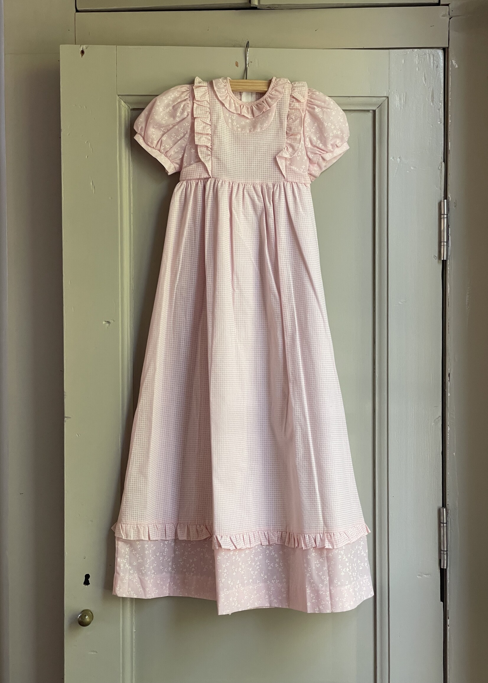 Vintage Soft Pink Checked Floral Maxi Dress 4y