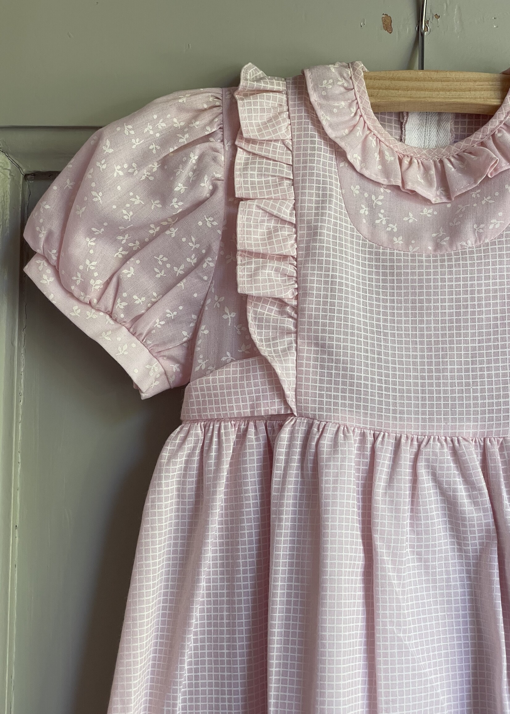 Vintage Soft Pink Checked Floral Maxi Dress 4y