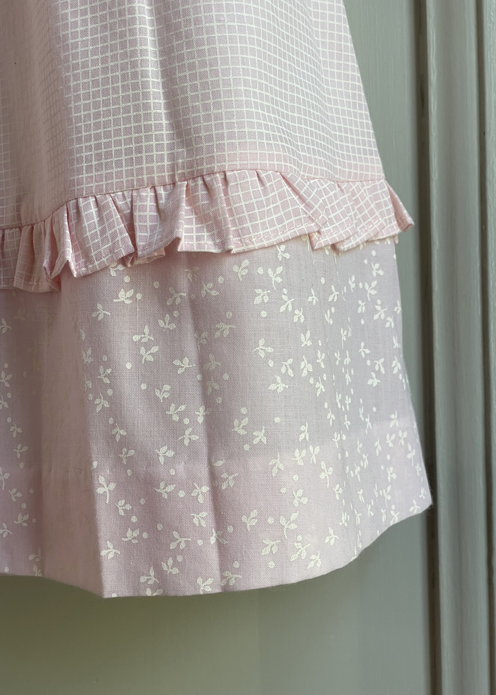 Vintage Soft Pink Checked Floral Maxi Dress 4y