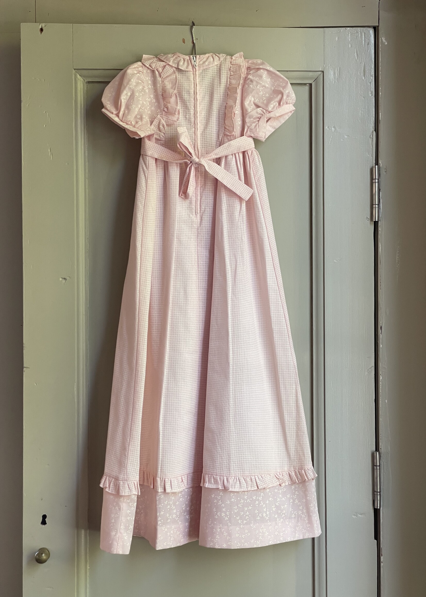 Vintage Soft Pink Checked Floral Maxi Dress 4y
