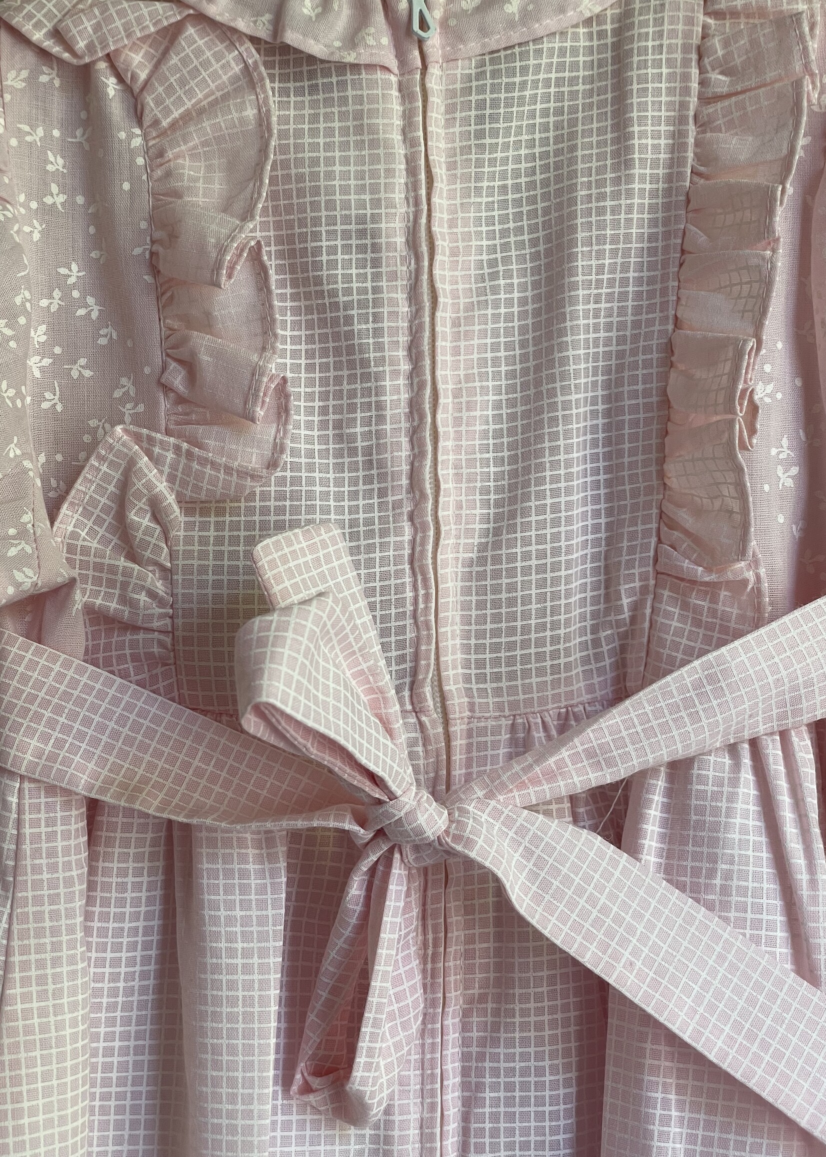 Vintage Soft Pink Checked Floral Maxi Dress 4y