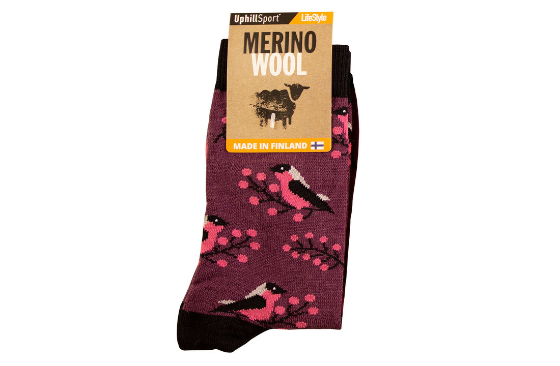 Uphillsport merino damessokken met vogels lifestyle 7292