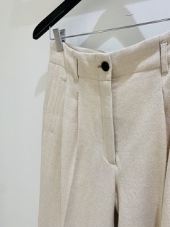Cotton Wool Mix Pleated Pants 221 Almond-4