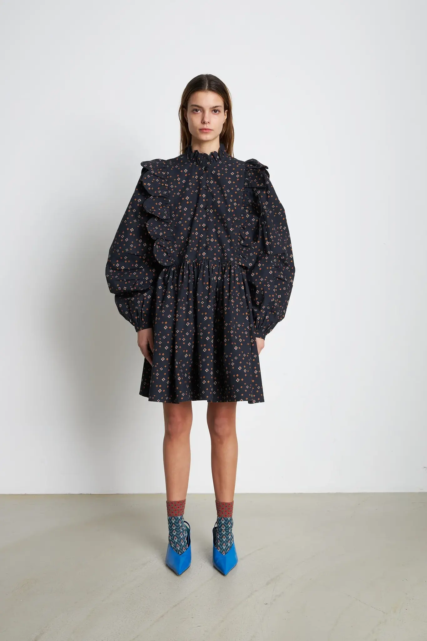 Mini Cotton Dress With Tongues 875 Dark Combo-5