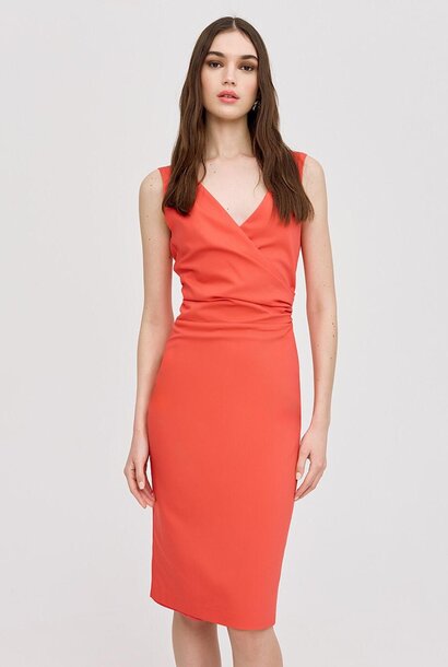 Midi Wrap Gathered Dress Coral