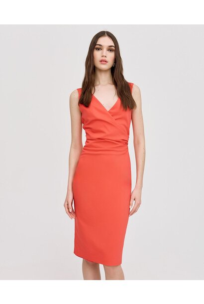 Midi Wrap Gathered Dress Coral